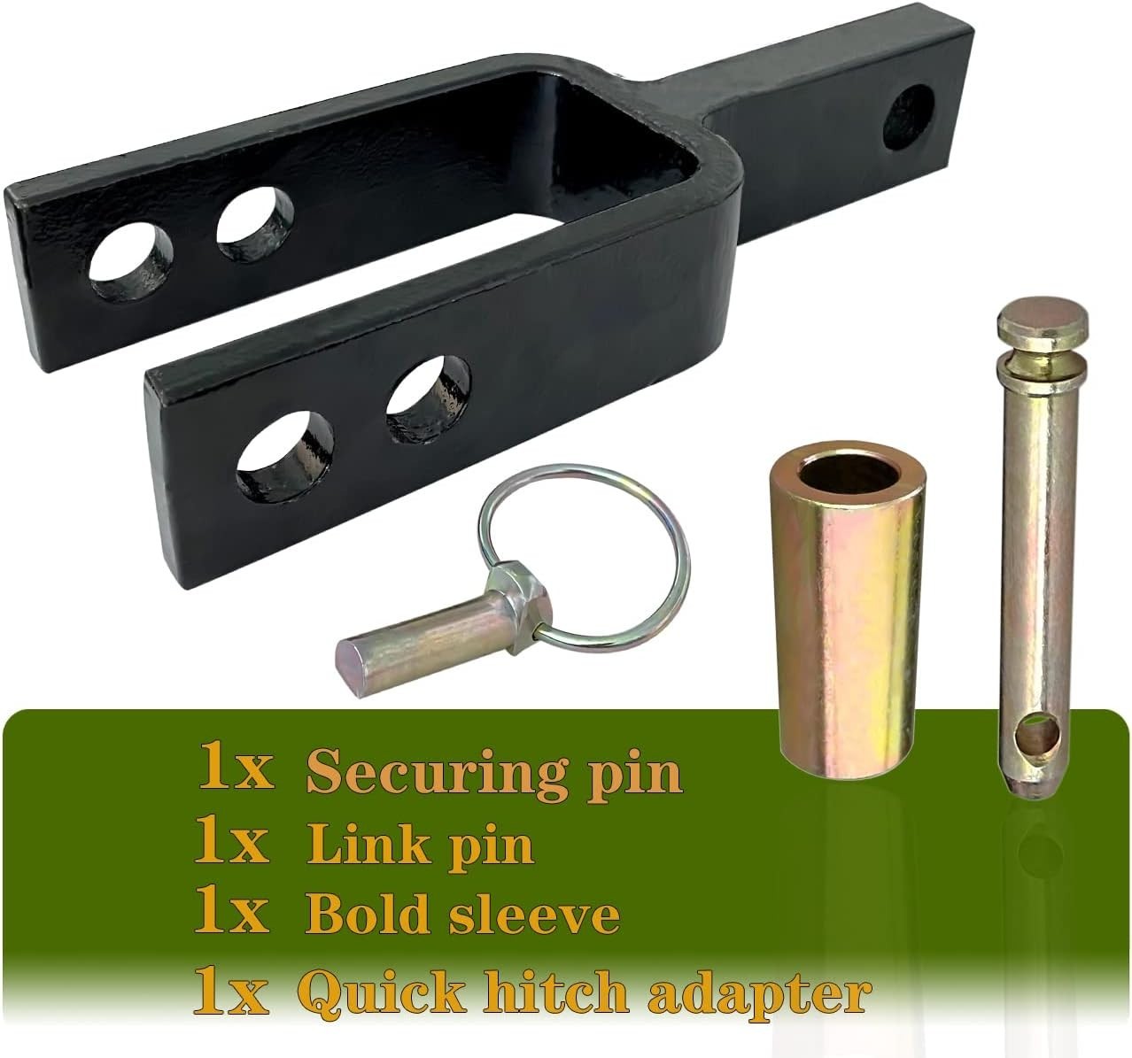 Quick Hitch Adapter with Adjustable Sleeve for Category 1 Tractors and Equipment