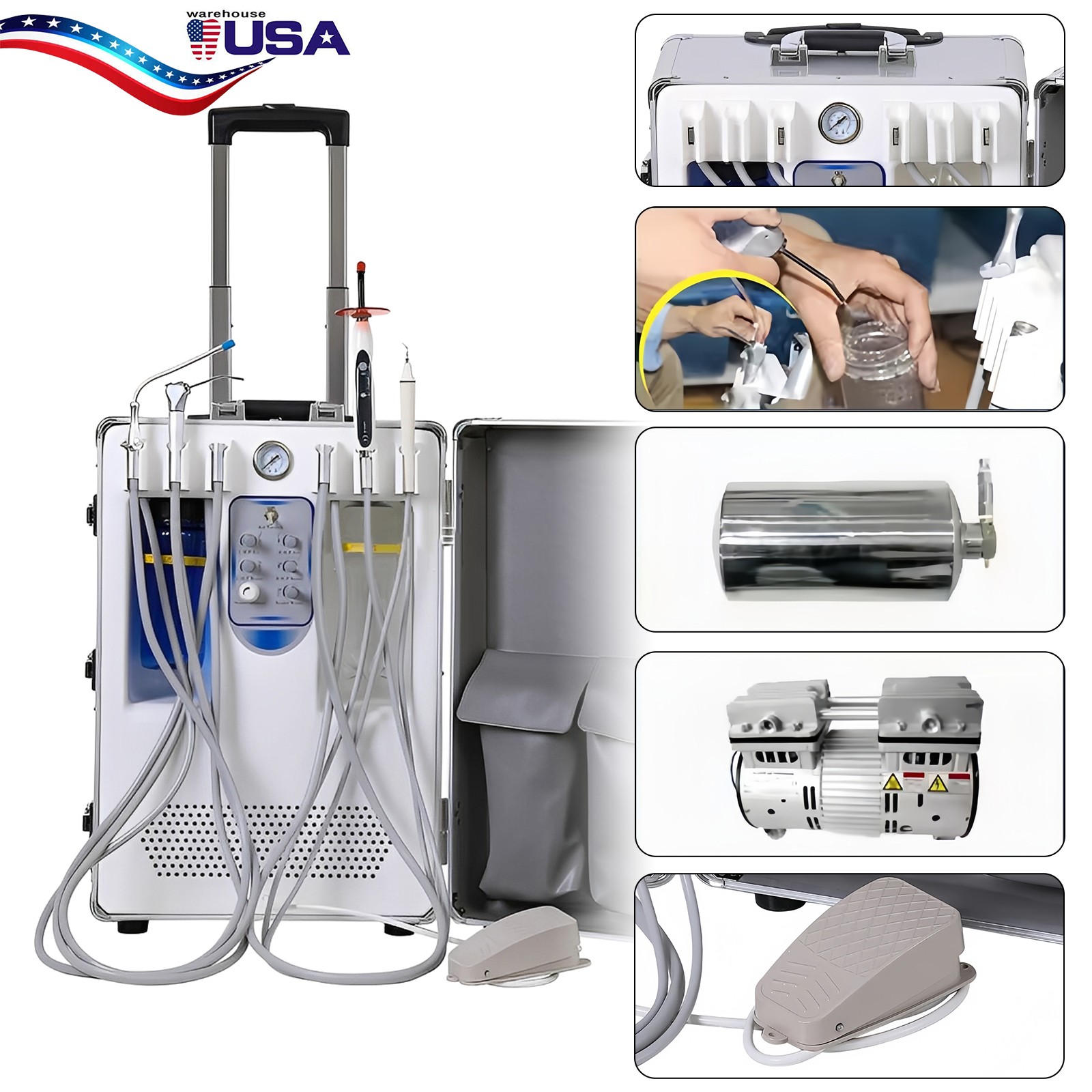 Portable Mobile Dental Delivery Unit System Cart with Air Compressor Suction 4H
