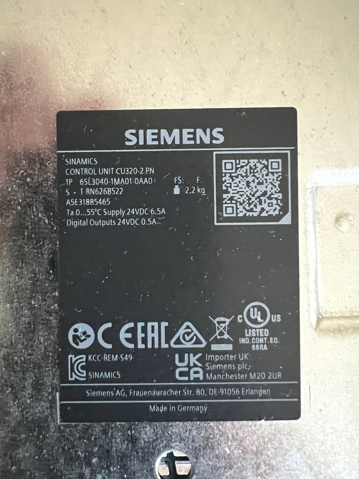 Siemens Sinamics 6SL3040-1MA01-0AA0 CU320-2 PN CONTROL UNIT *USED*