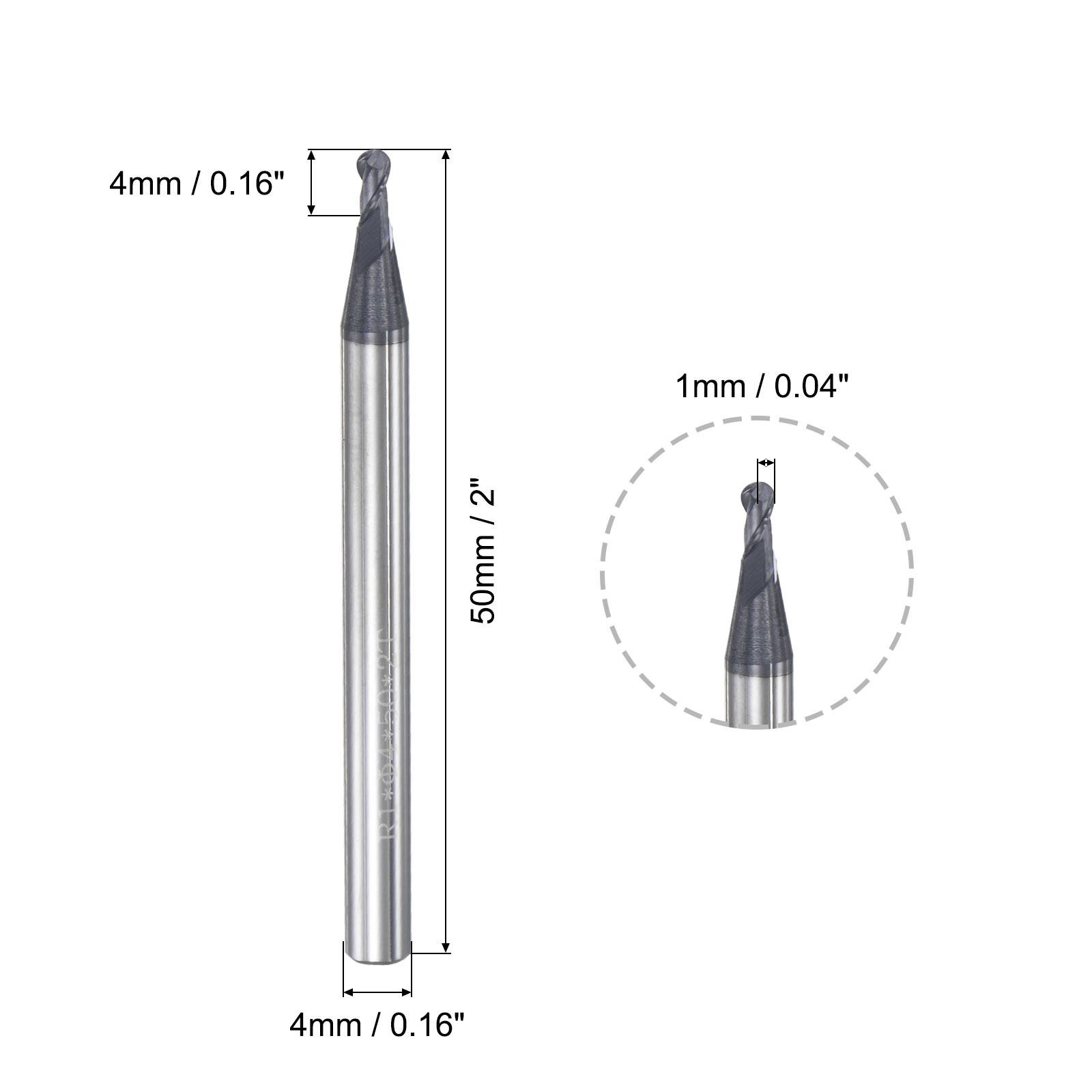 1mm Radius 50mm Long HRC45 Carbide AlTiSin Coated 2 Flute Ball Nose End Mill