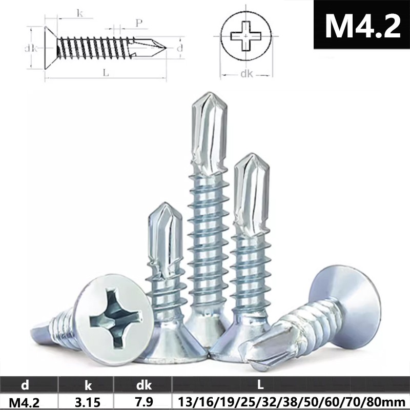 M4.2 COUNTERSUNK SELF DRILLING SCREWS METAL FIXING WINDOWS ROOFING ZINC PLATED