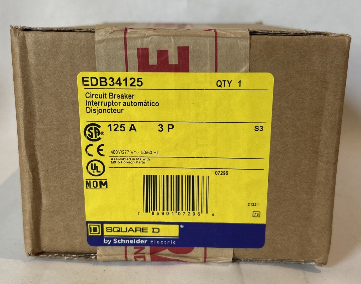 Square D EDB34125 125 Amp 3 Pole 480y/277 V 50/60 Hz Circuit Breaker
