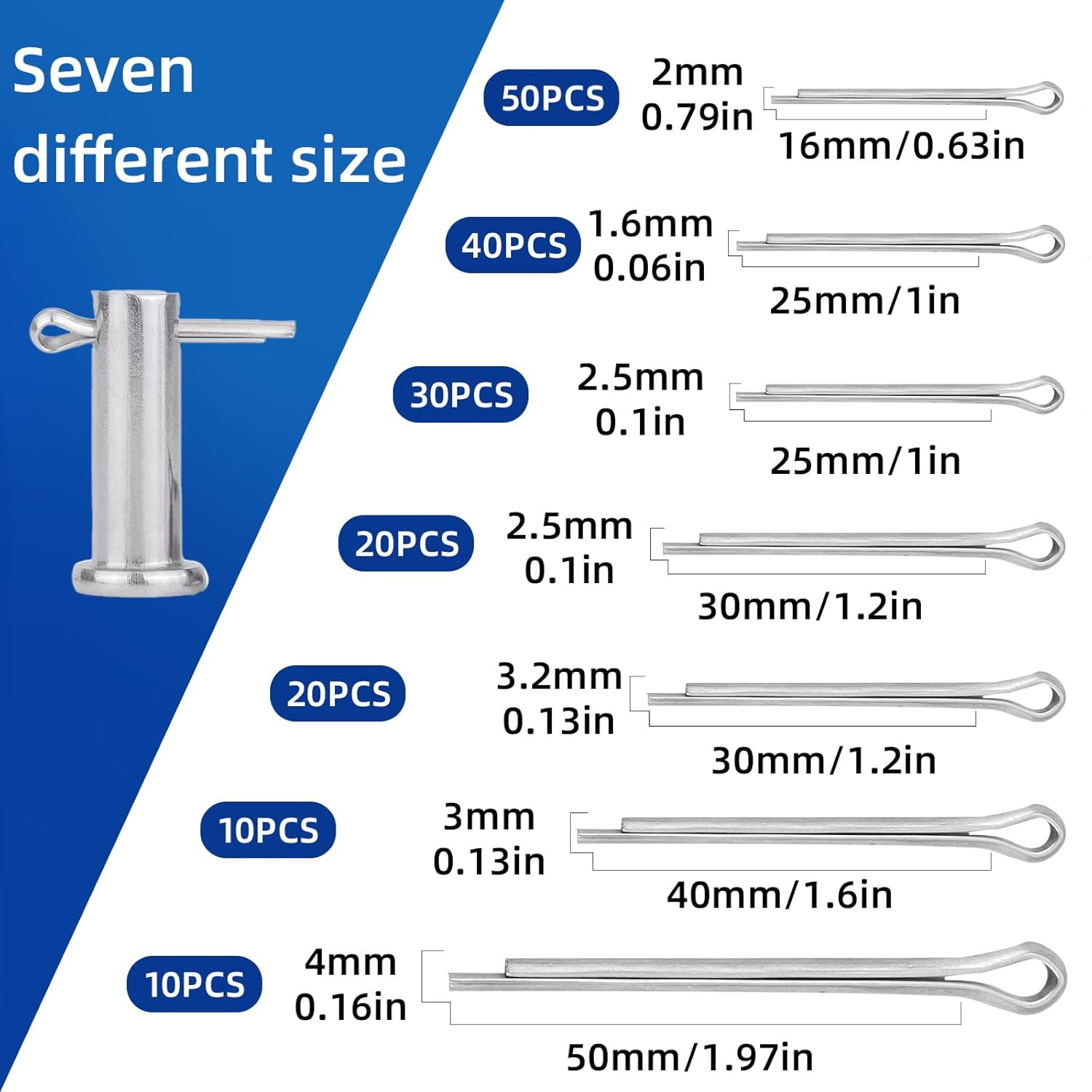 180 Pcs Cotter Straight Pins Assortment Kit, 7 Sizes | Hardware Straight Pins Hi