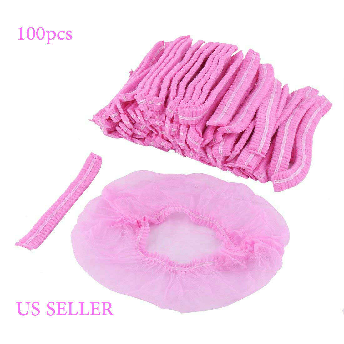 100 Disposable 18″ Non-Woven Strip Mob Caps (Pink) Net Bouffant Head Covers