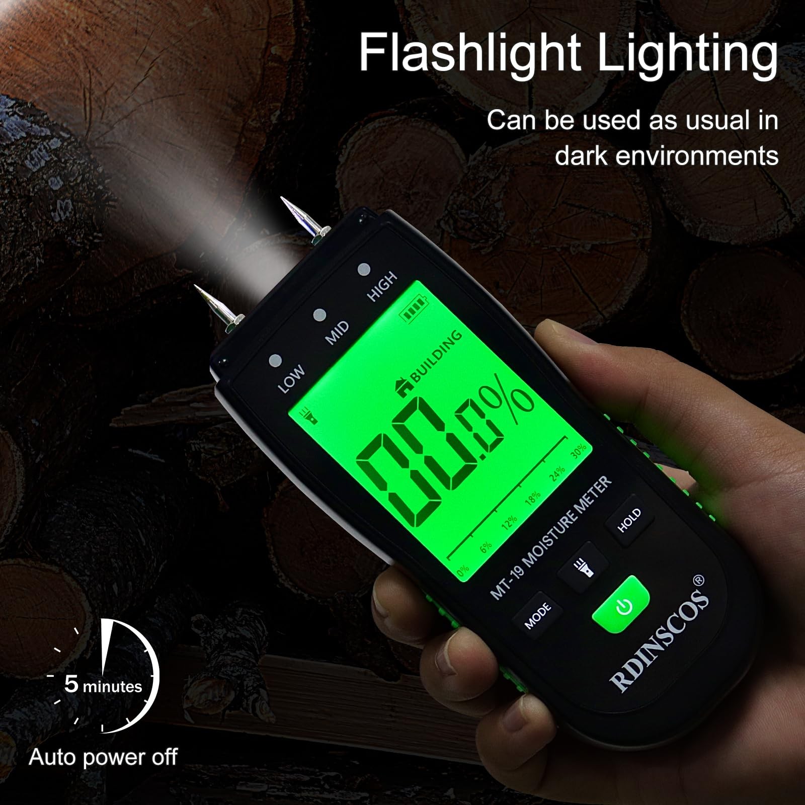 RDINSCOS Wood Moisture Meter for Hardwood and Softwood Green