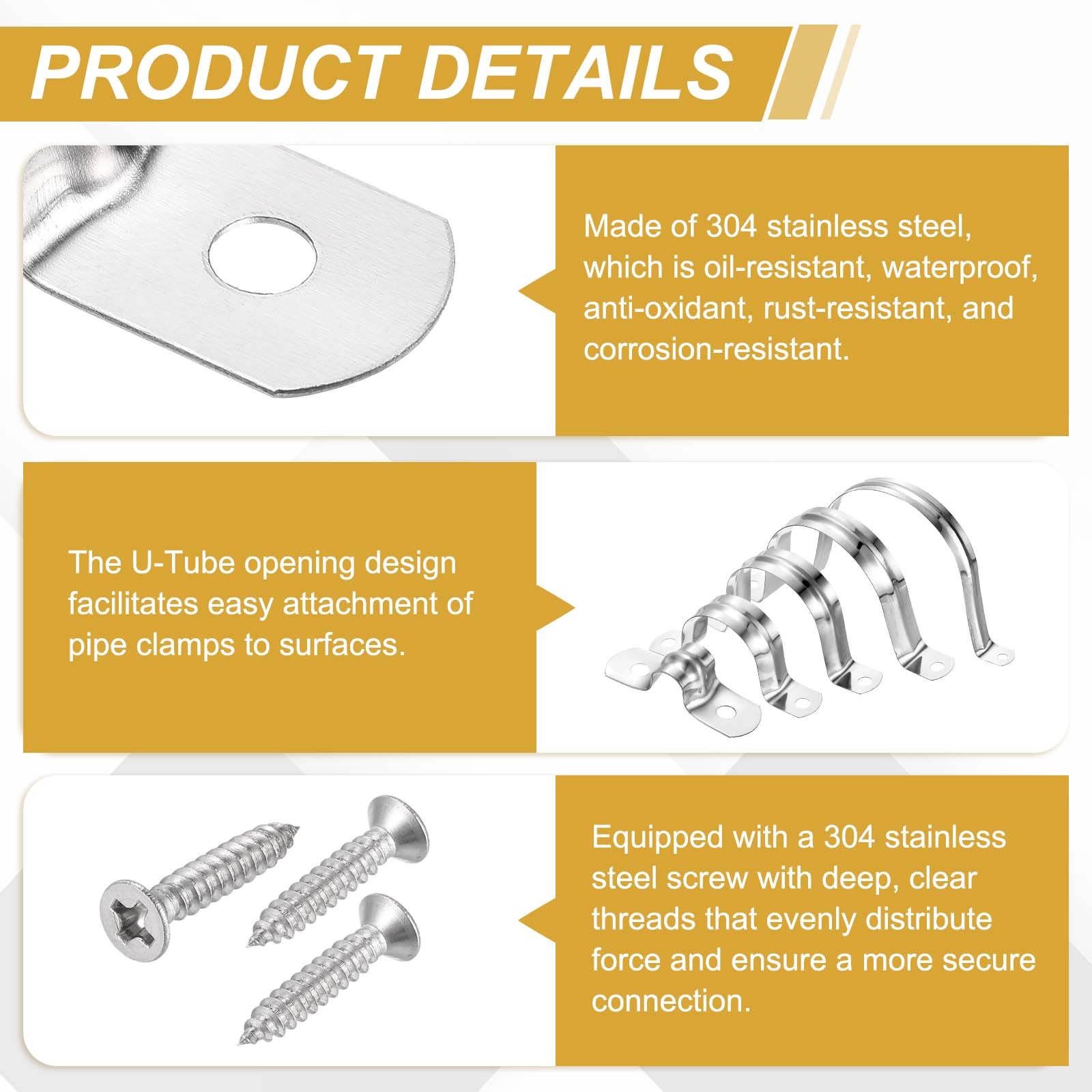 24Pcs 25mm(1″)304 Stainless Steel Rigid Pipe Strap with Screws, Silver