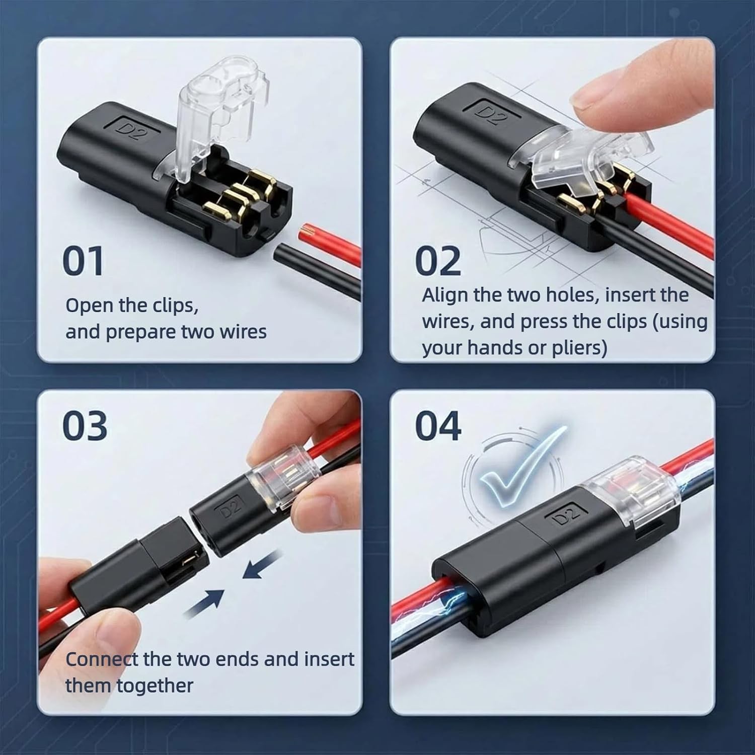 Double-Wire Plug-in Connector with Locking Buckle, Quick Clip Wire Connector