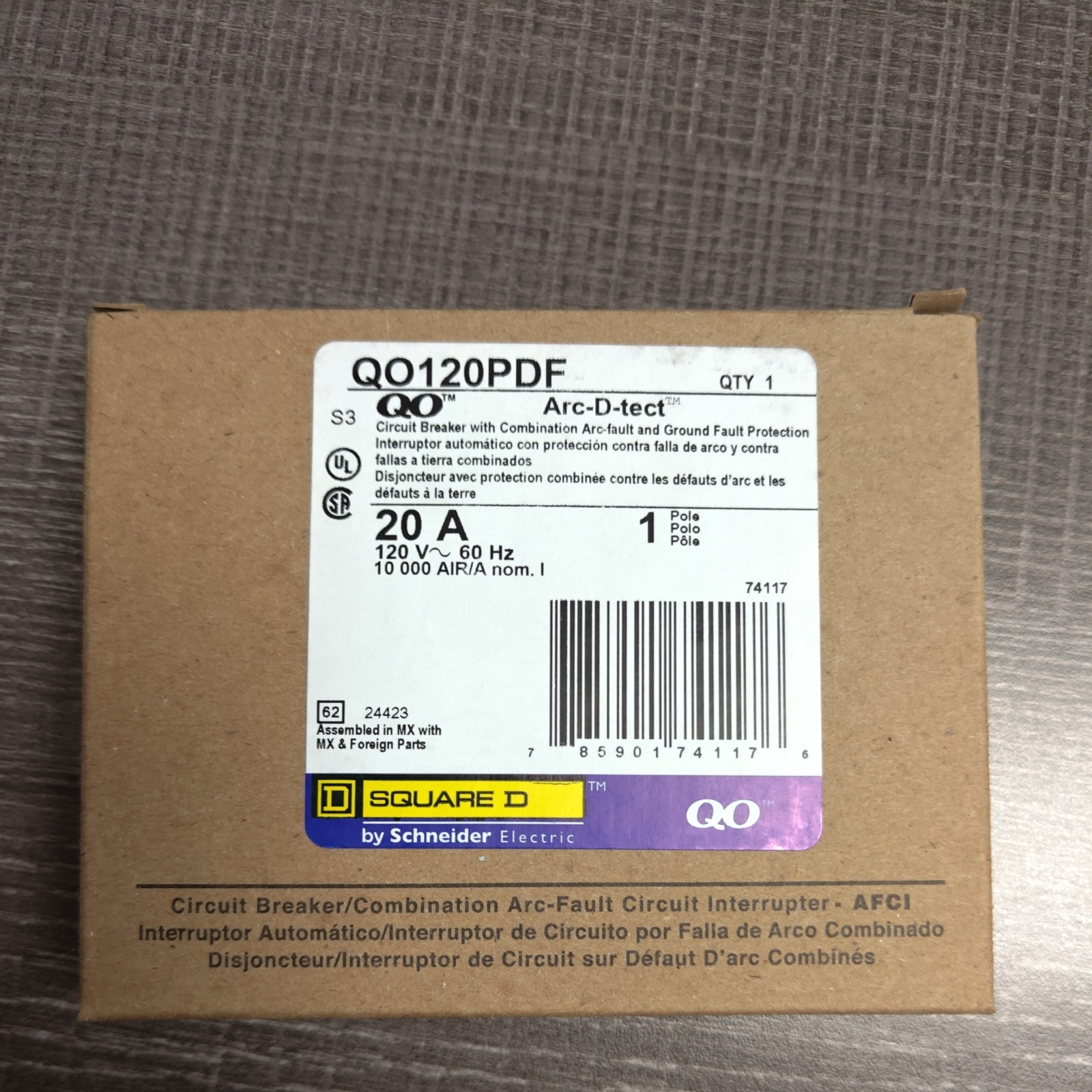 New Square D QO120PDF, 20A, 1 Pole, 120VAC, AFCI and GFCI, Dual Function