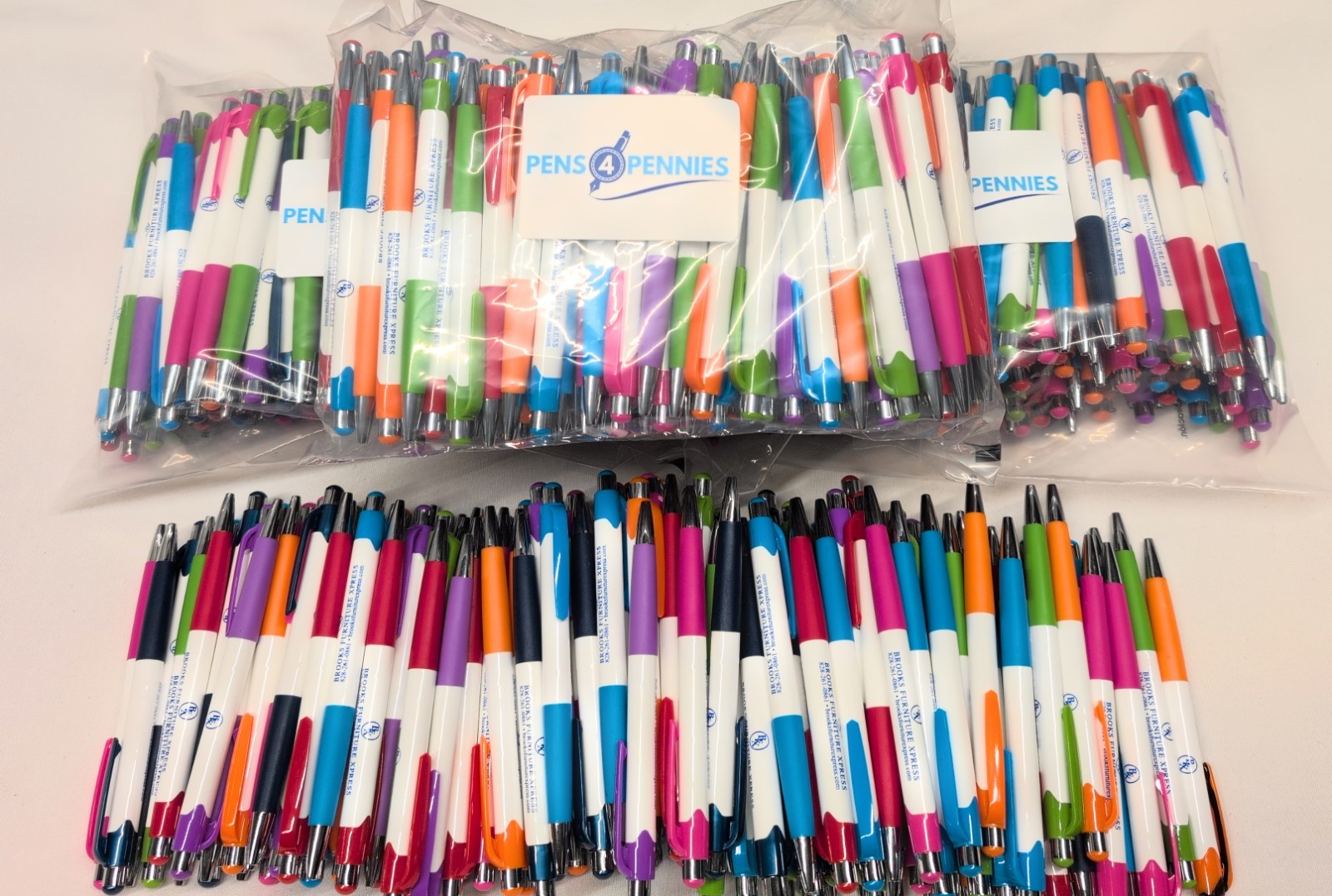 500 Bulk Misprint Pens Lot MARDI GRAS by HUB PEN White & Multicolor Mixed Case