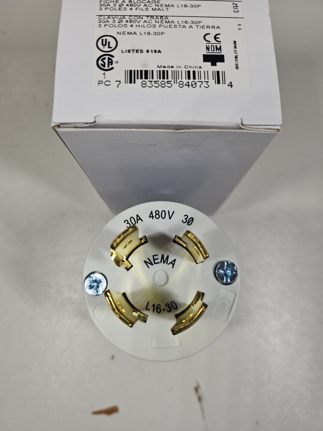Hubbell L1630P 30A Locking Plug NEMA L16-30P 3P4W 3 Phase 480 Volt Cord Cap