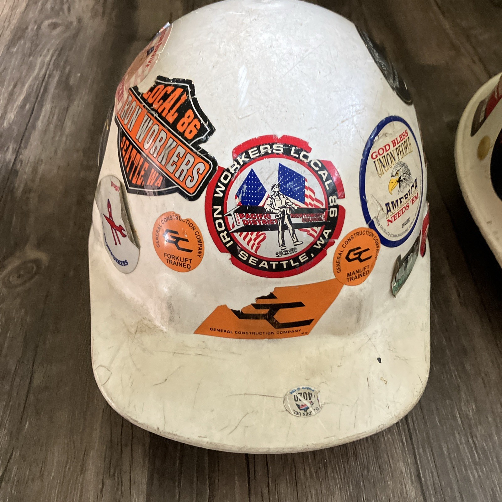 Lot 2 Vintage Fibre-Metal Hard Hats White Class E & G Seattle Ironworker Union