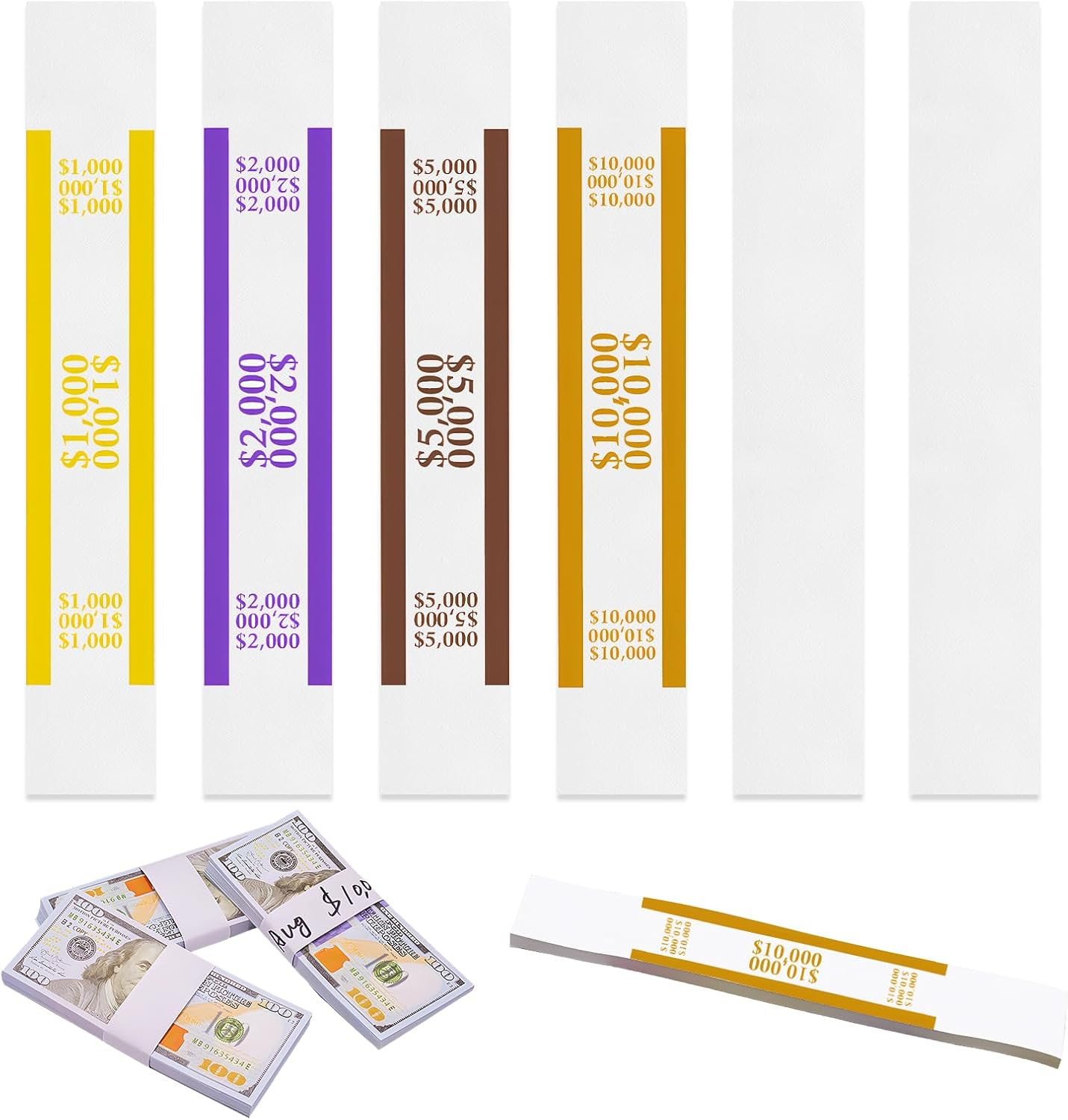 300Pcs Currency Straps for Cash Management，4 Colors Self Adhesive Money