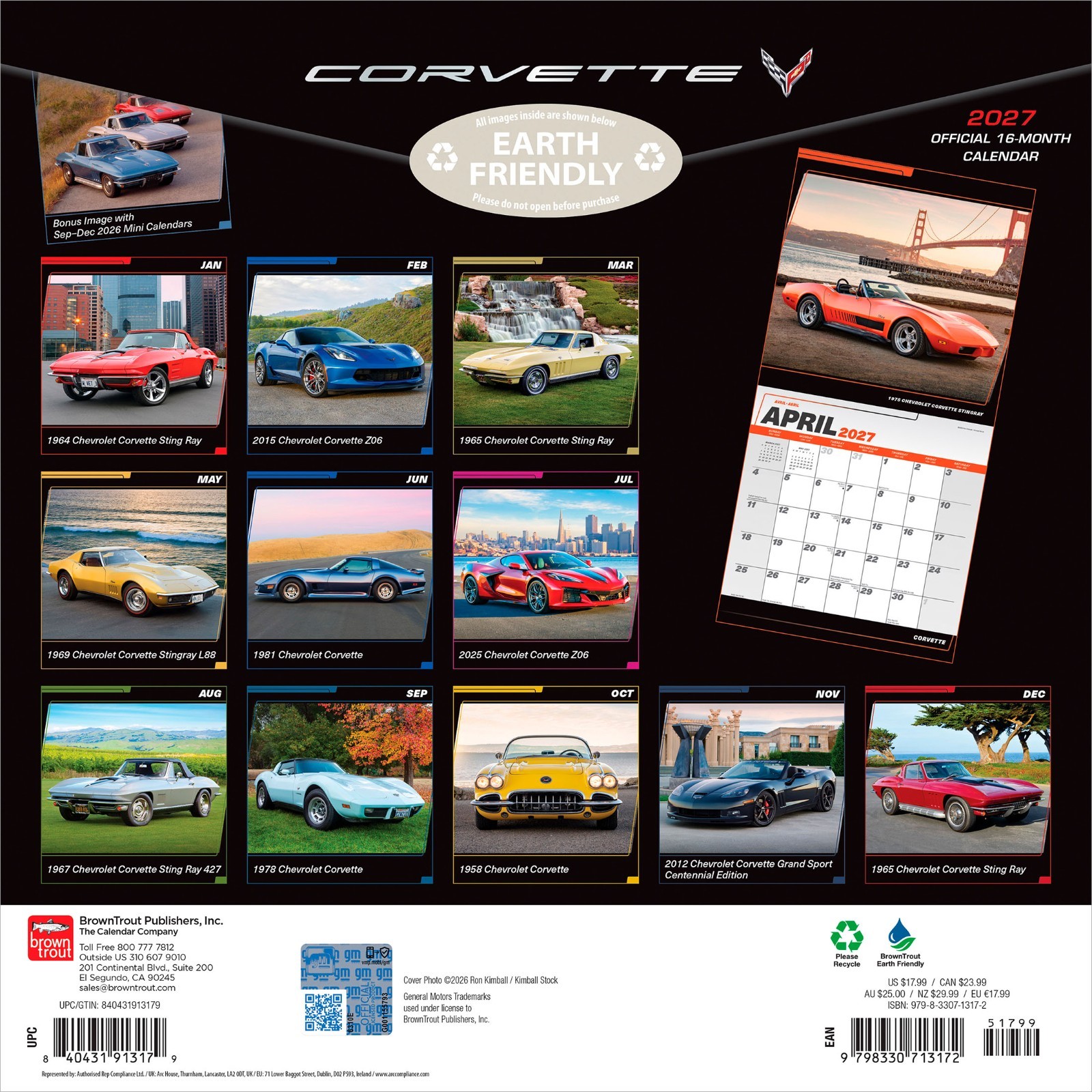 Corvette OFFICIAL | 2027 12×24″ (Hanging) Square Wall Calendar | Plastic-Free