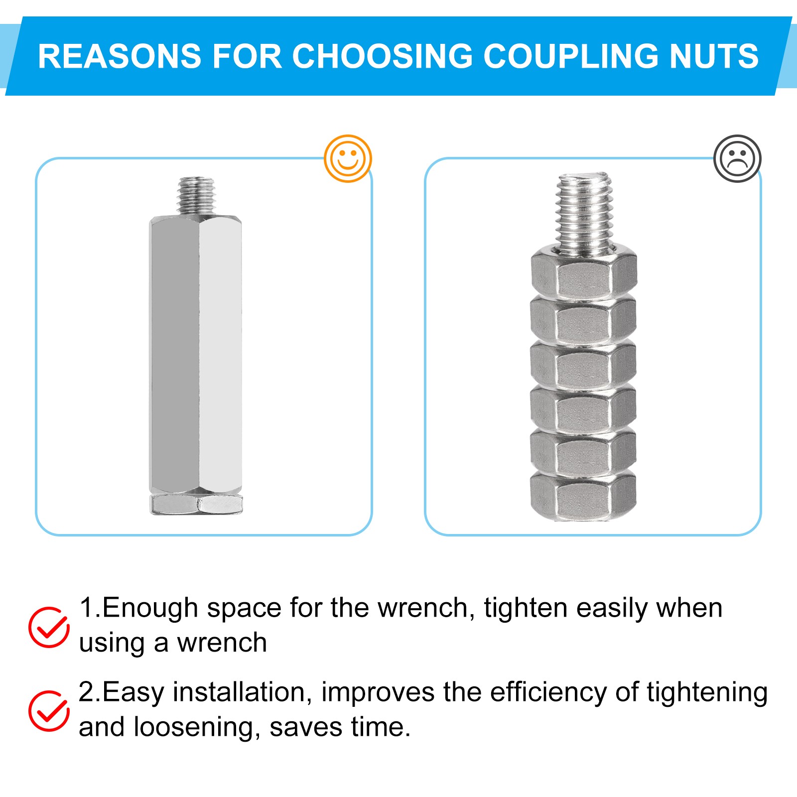 10Pcs 3/8″-16 UNC Hex Coupling Nuts 1.13″ Long Fully Threaded Rod Coupling Nut