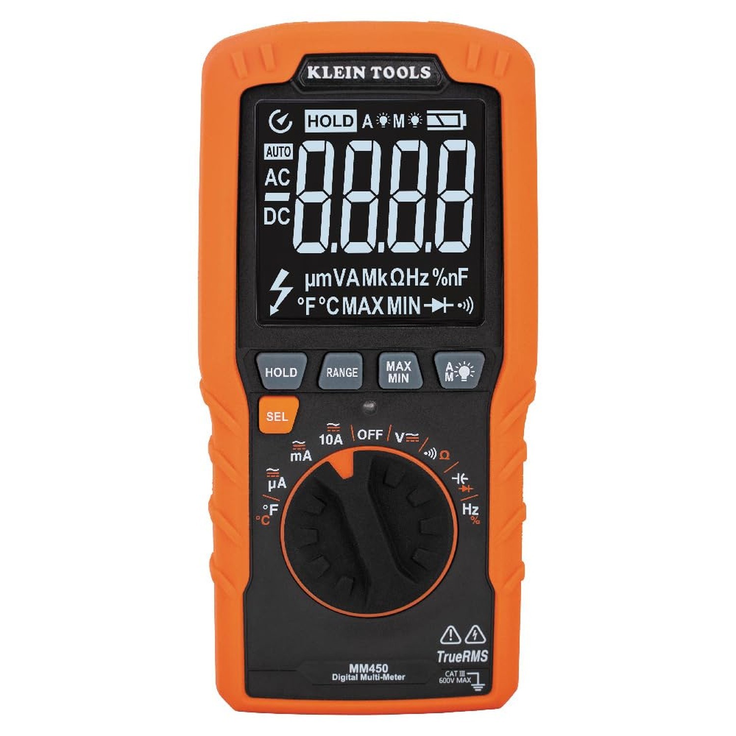 Klein Tools MM450 Slim Digital Multimeter, Reverse Contrast Display with Lead…