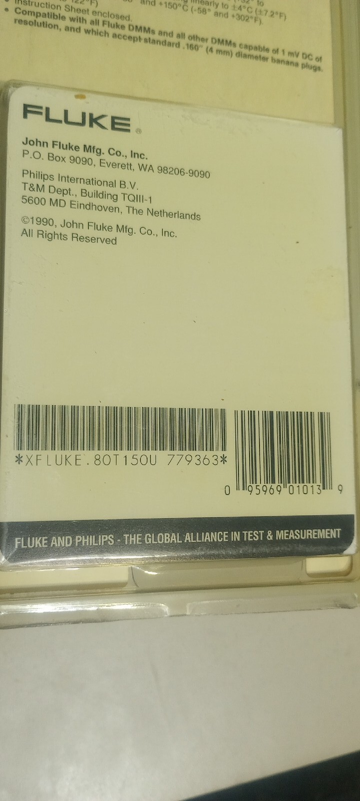 New Sealed FLUKE 80T-150 UNIVERSAL TEMPERATURE PROBE -50 to +150°C -58 to +302°F