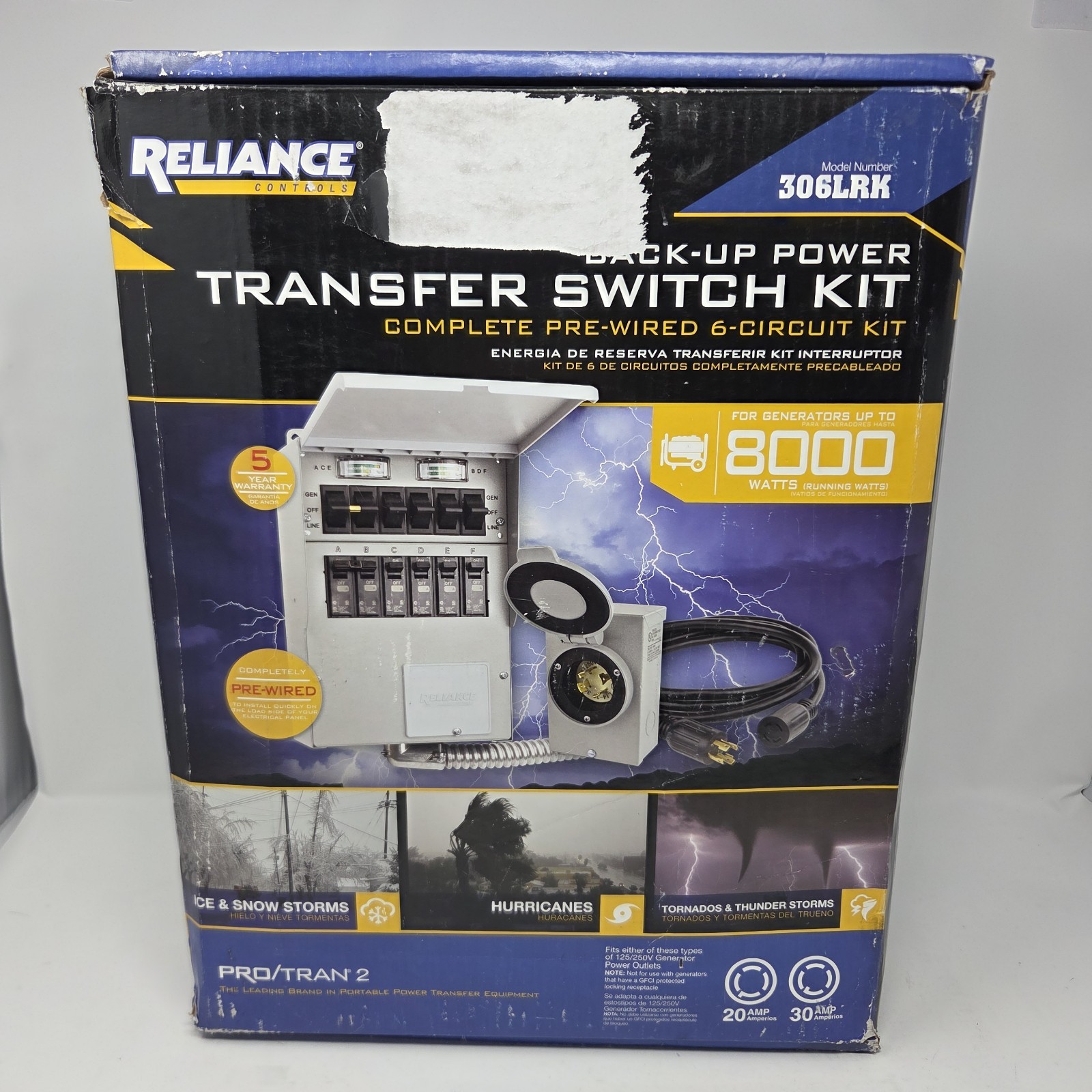 Reliance Controls 30-Amp ProTran 2 Manual Transfer Switch 8000 Watt Model 306LRK