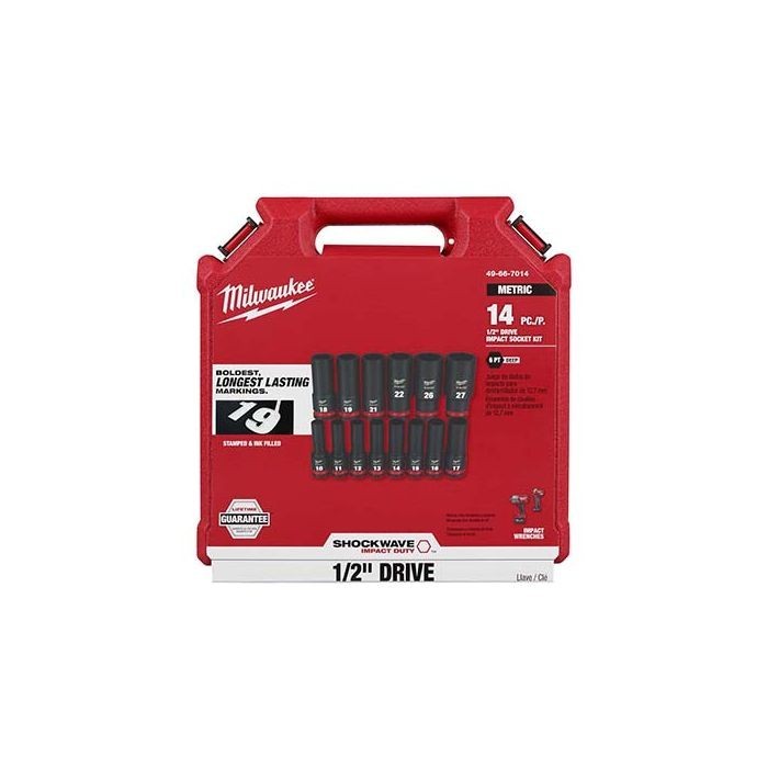 Milwaukee 49-66-7014 SHOCKWAVE 1/2″ Drive Long Socket Set 14pc