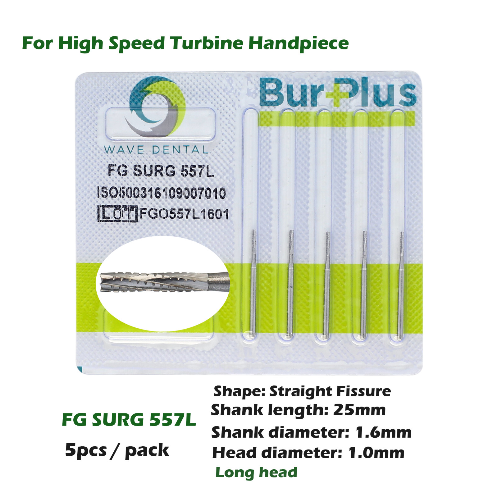 Wave Dental Surgical Carbide Burs Long Shank 558 557L FG SURG Straight Fissure