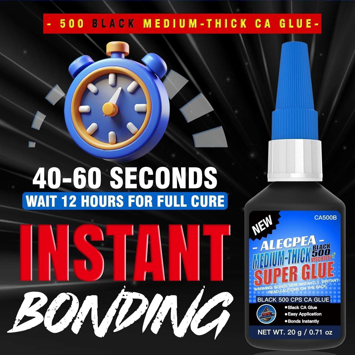 20g Black Medium-Thick CA Glue 500 PCS, Premium Cyanoacrylate Super Glue