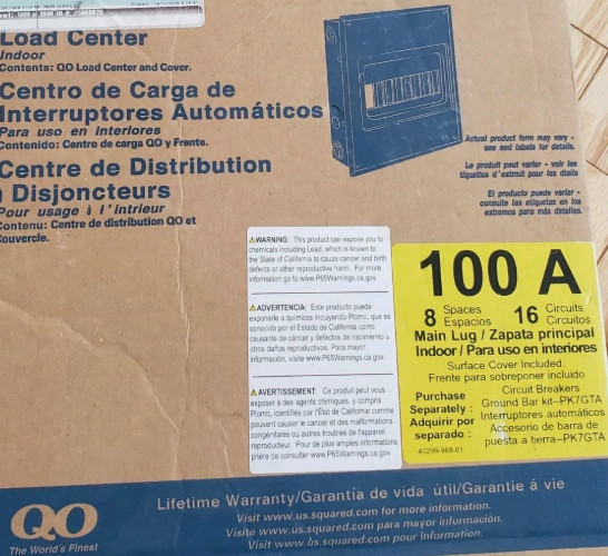 NEW UNUSED SQUARE D QO LOAD CENTER QO8-16L100S 100A 8 Spaces 16 Circuits