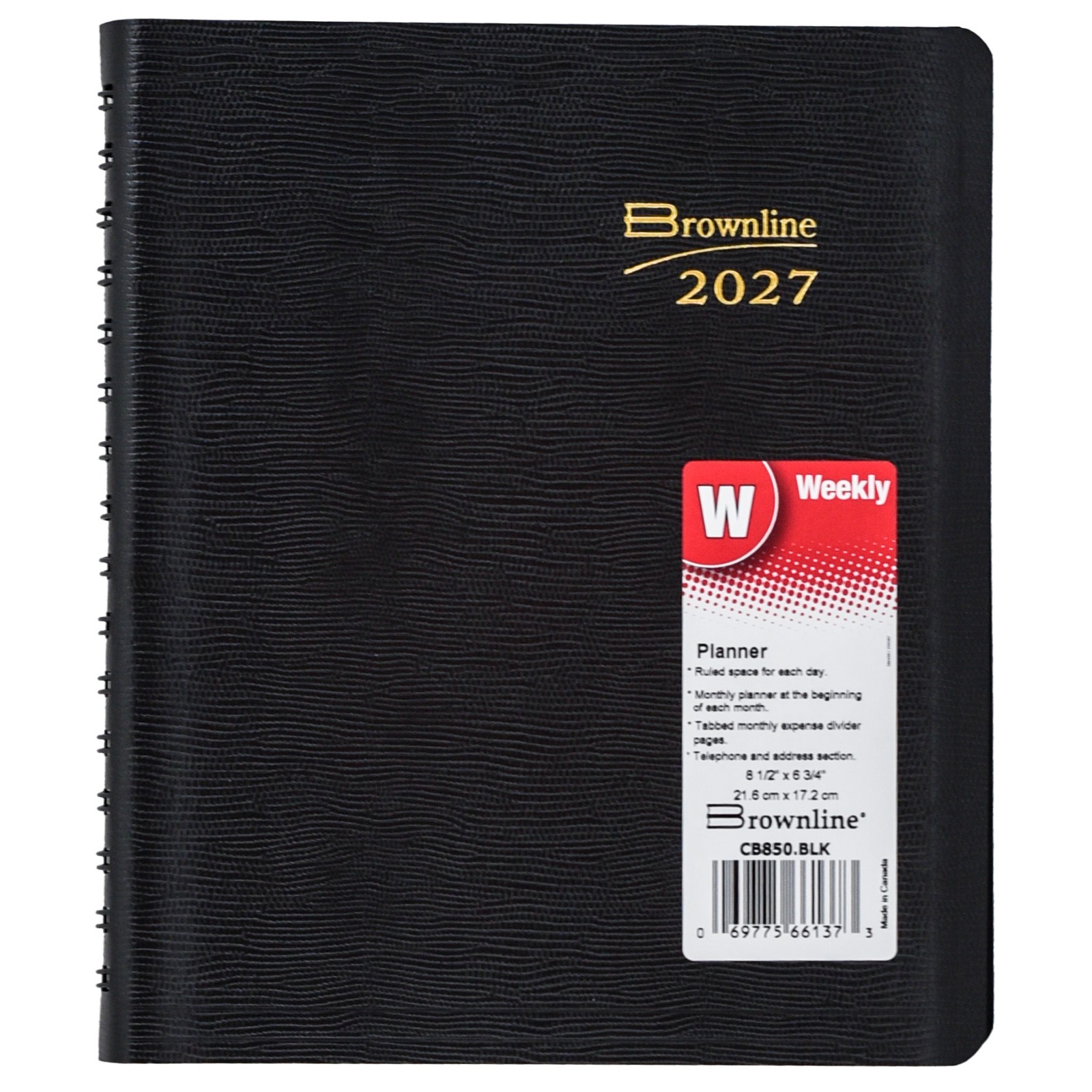 2026 Brownline CB850.BLK Weekly Planner, Twin Wire Binding, 8-1/2 x 6-3/4″