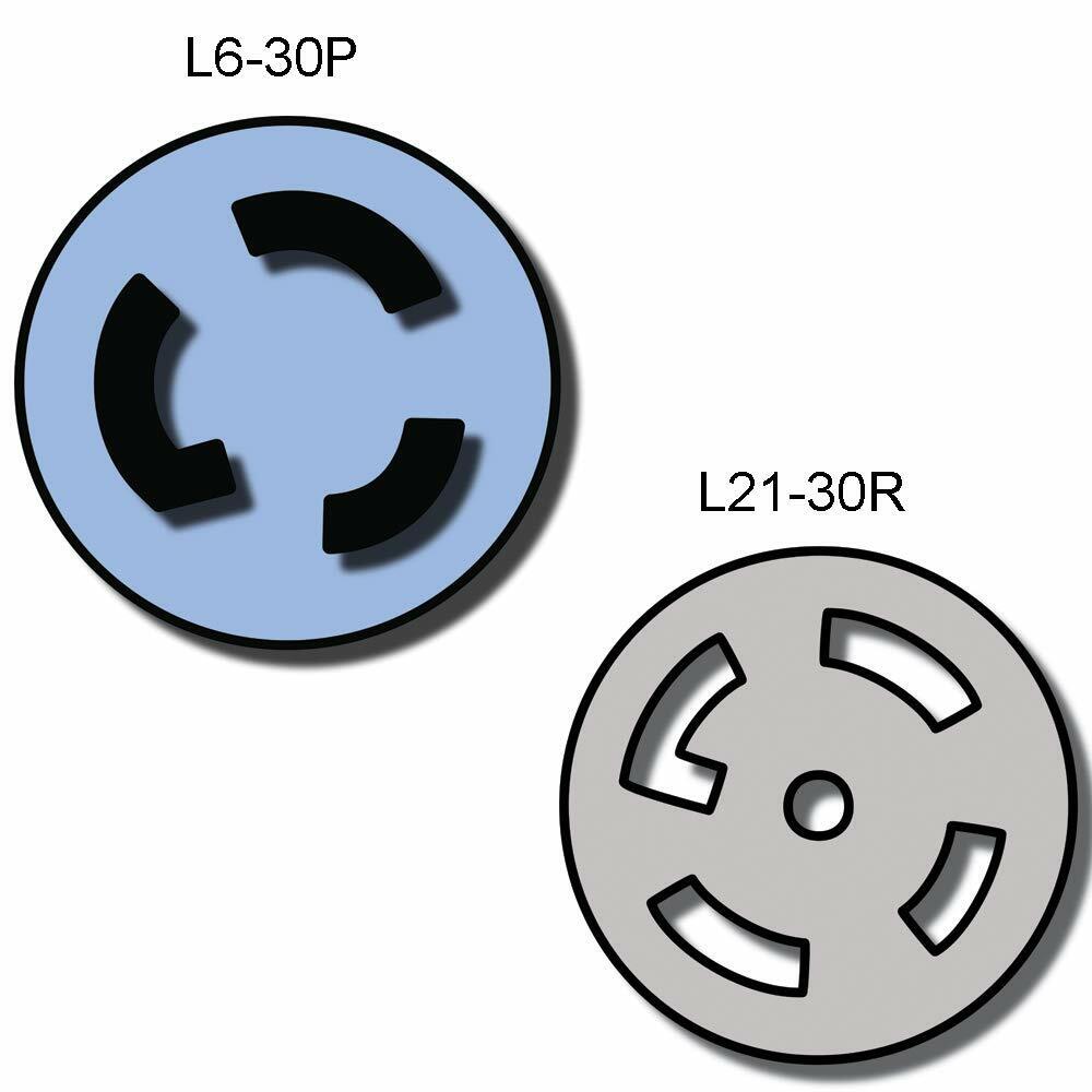 NEMA L6-30P to a L21-30R Plug Adapter – 1 Foot, 30A/208V, 10/3 SOOW – Iron Box