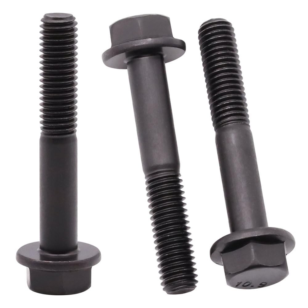 M8-1.25 x 70mm (10 Pack) Flanged Hex Head Bolts, Hexagon Flange Screws, Black…