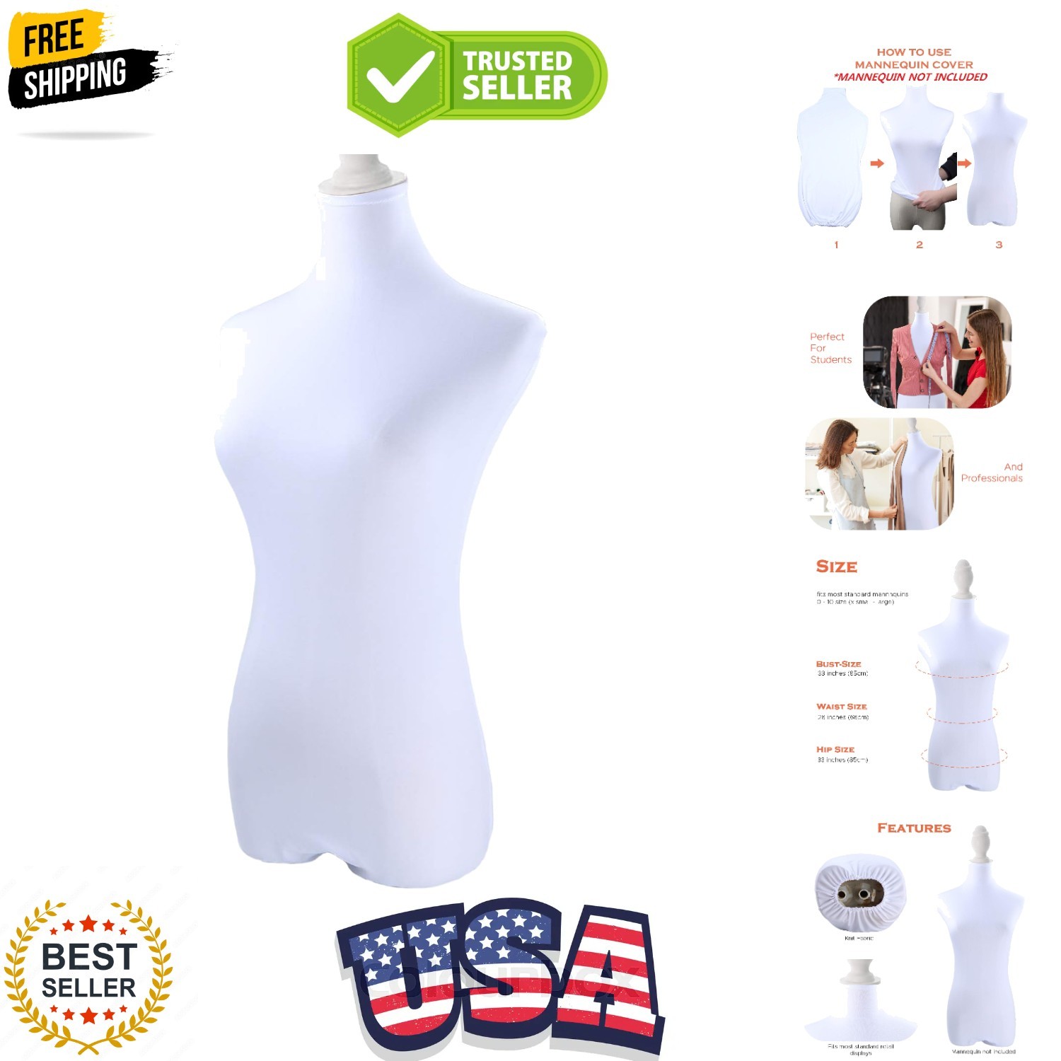 White Superb Mannequin Fabric Cover, Soft Stretchy, for Fashion Designer Reta…