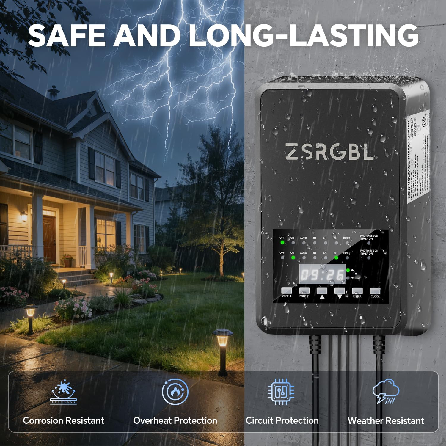 600W Low Voltage Transformer with 2 Zone Independent Control 120V AC to 12/14V A