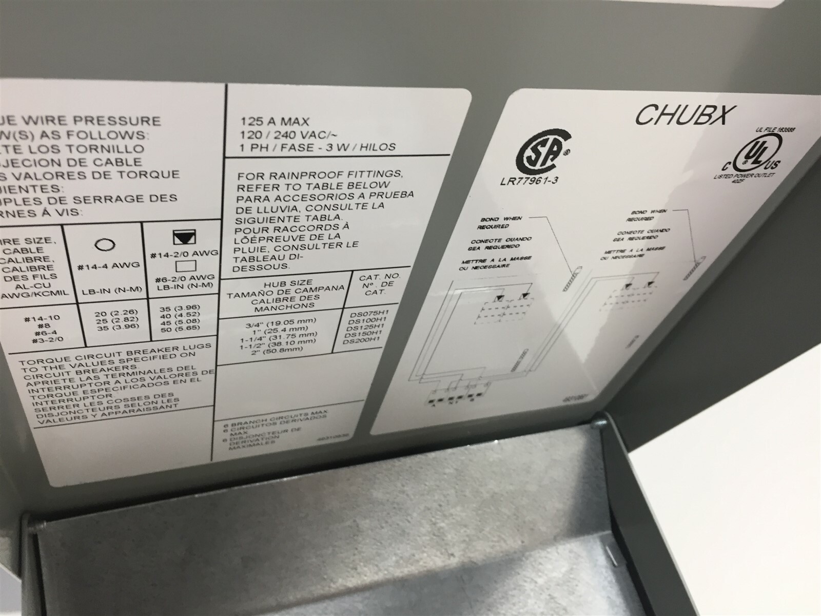 Eaton 125A Power Outlet Panel 1PH 3 Wire Back To Back Pedestal Mount CHUBX