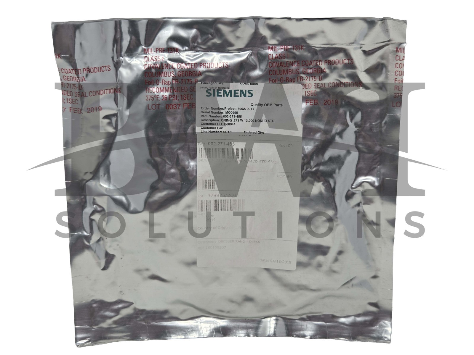 SEALED Dresser Rand 002-271-455 ORing .273 W 13.000 NOM ID STD Size 002271455