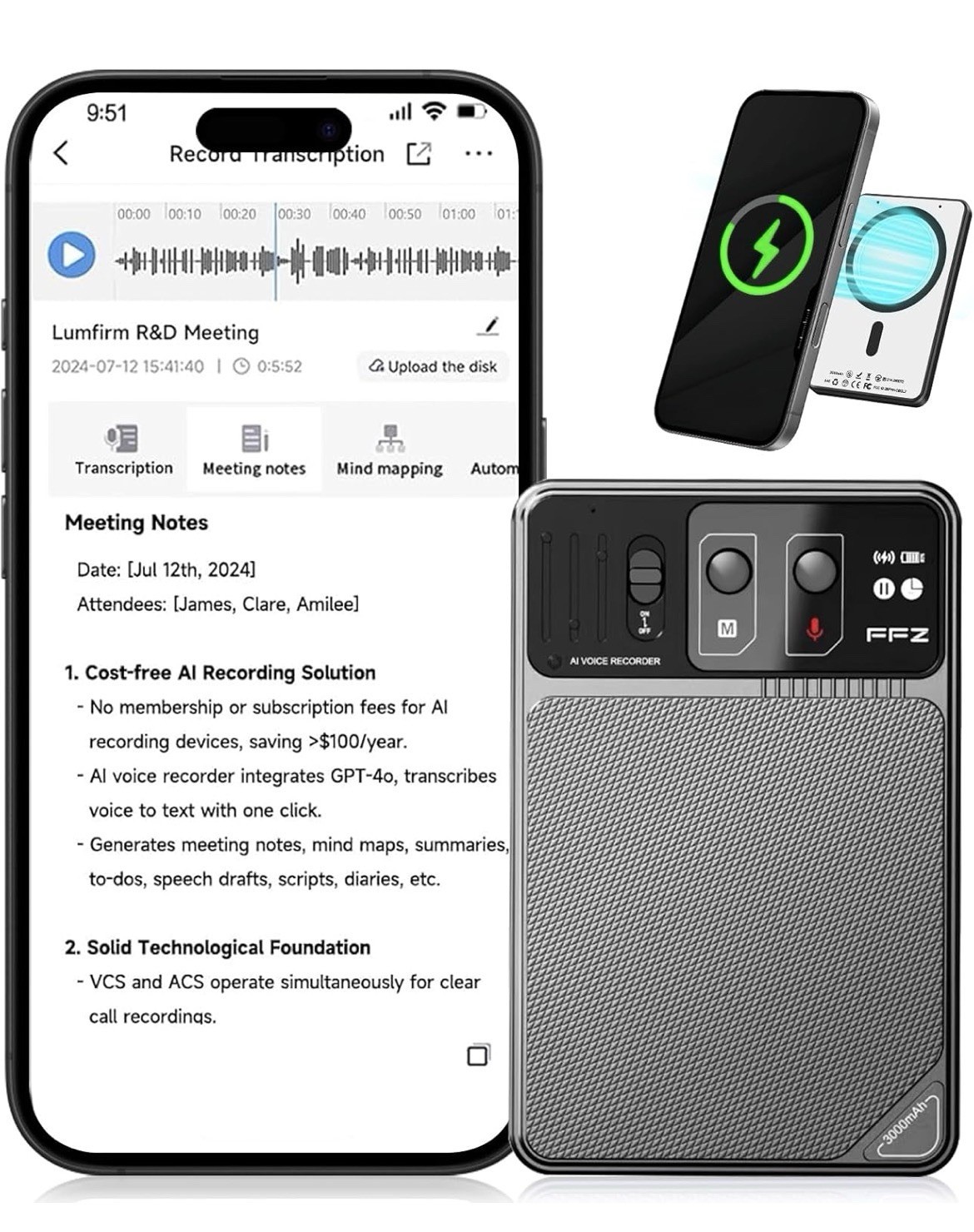 AI Voice Recorder with Lifetime free Transcription- ChatGPT powered 107 Language