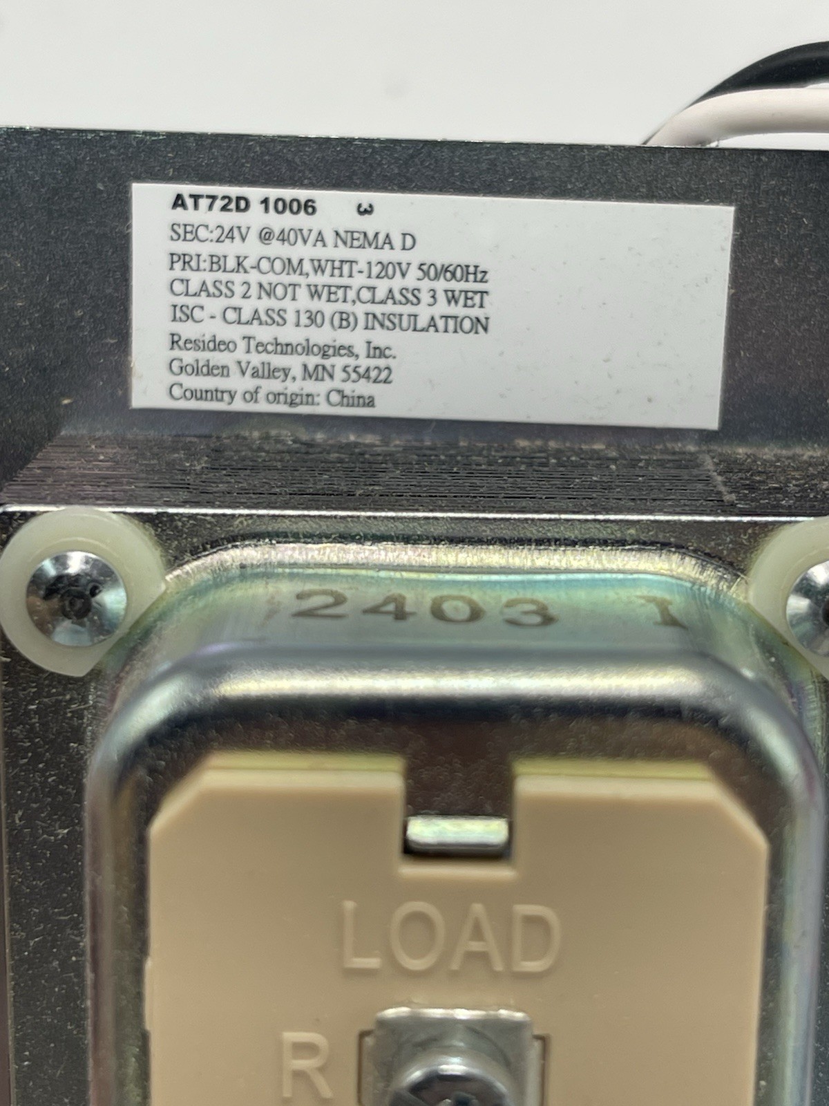 Resideo AT72D1006 Plate Mounted 120 Vac Transformer with 9 in. Lead Wires