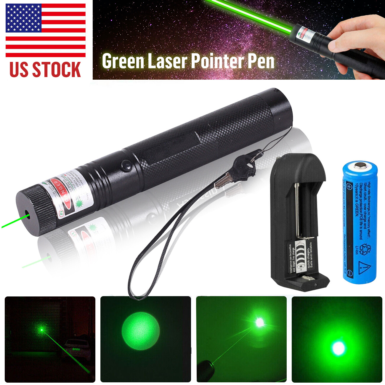 9900Miles 532nm Green Laser Pointer Pen Light Visible Beam Rechargeable Lazer