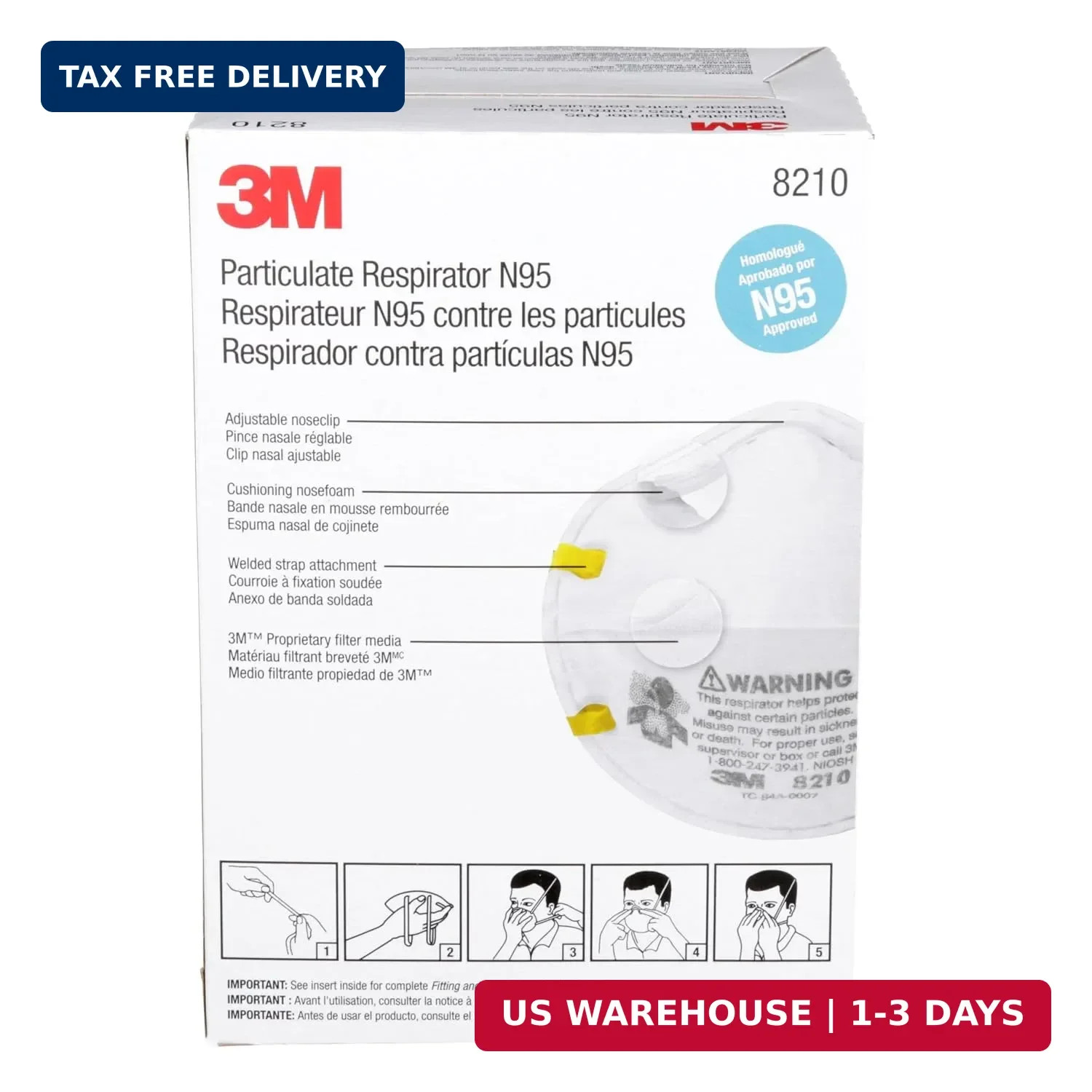 3M 8210 Particulate Respirator, N95, Pack of 20 Disposable Respirators, NIOSH AP