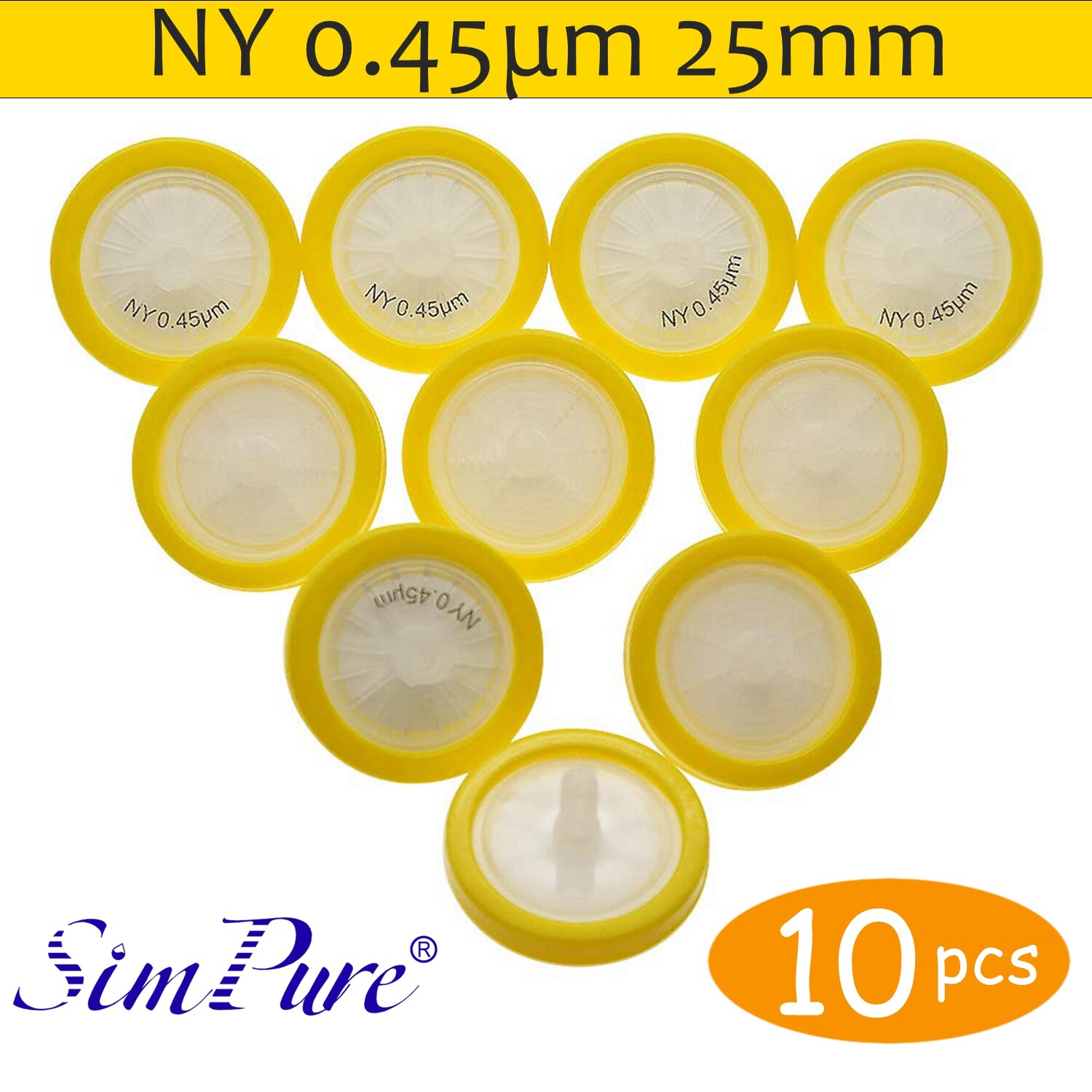 3000PCS Nylon Yellow Syringe Filters 13mm/25mm Diameter; 0.45μm/0.22μm Pore Size