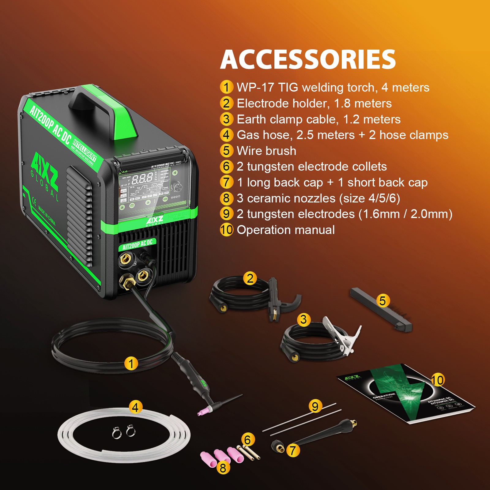 AC DC Aluminium TIG/MMA Welding Machine 200A 110V/230V Pulse Spot HF TIG &Helmet