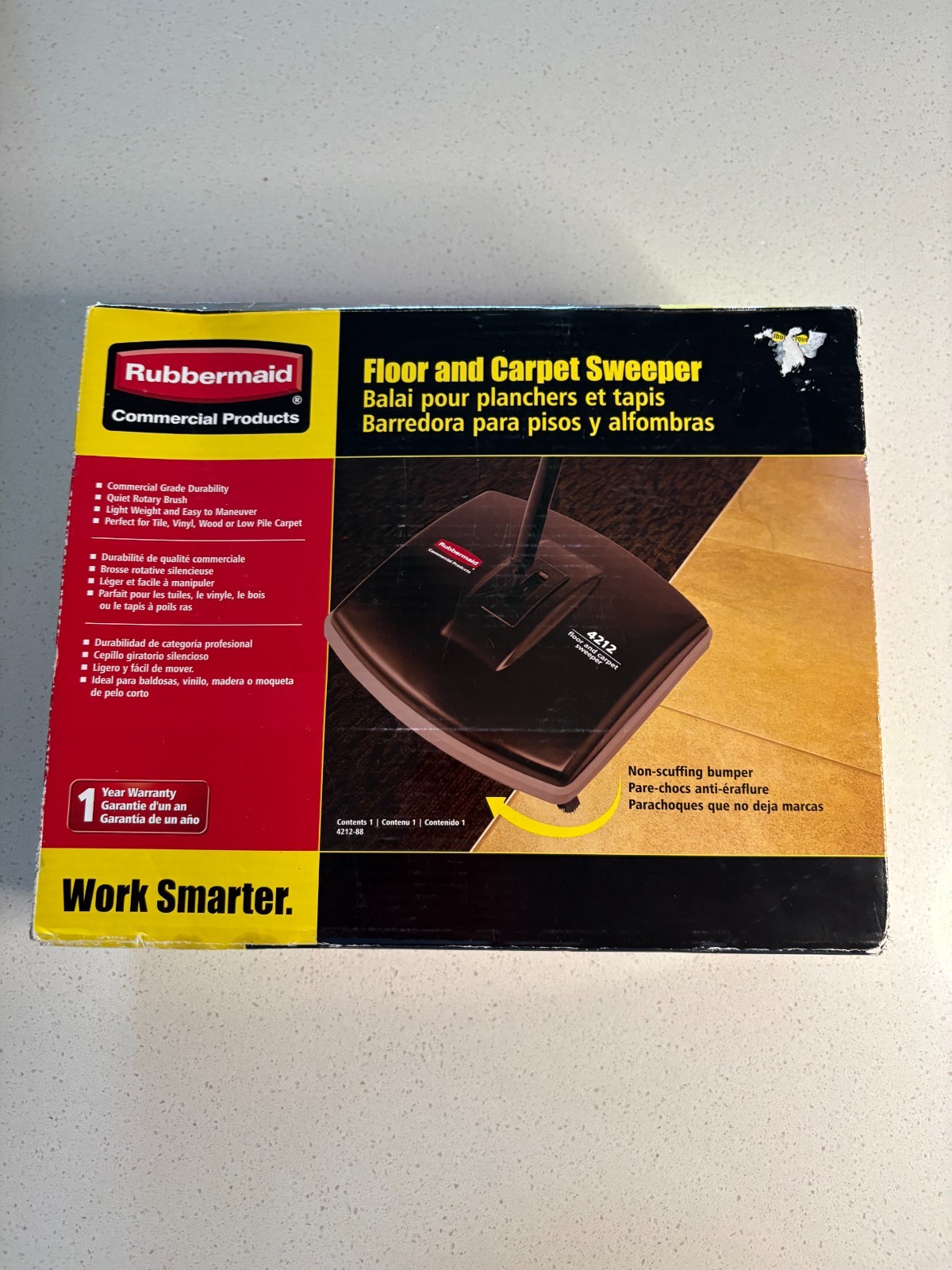 Rubbermaid Commercial 421288BLA 44 in. Floor and Carpet Sweeper – Black/gray NEW