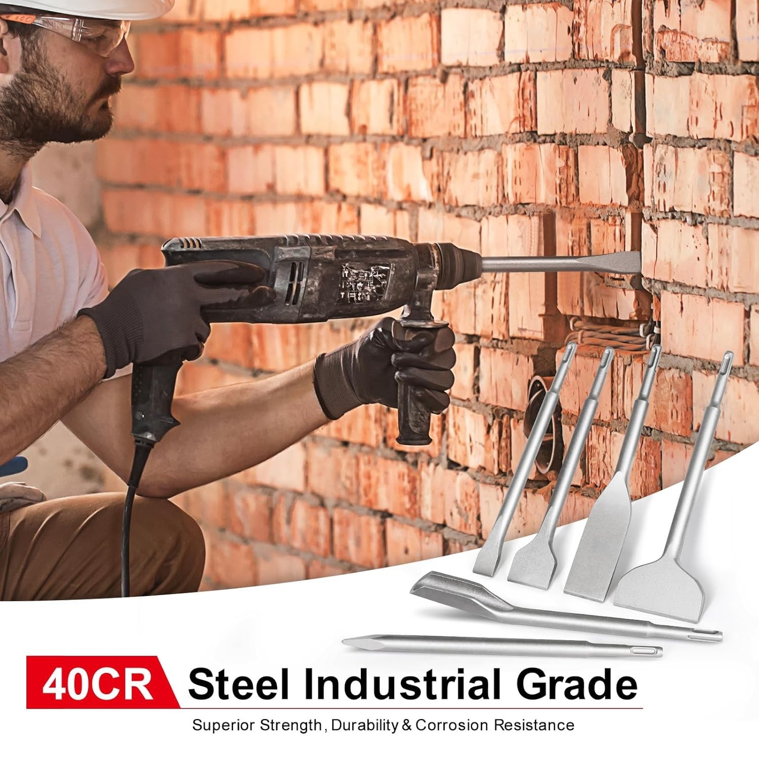 SDS Plus 40CR Steel Chisels for Rotary Hammer Drills | Concrete/Tile Removal