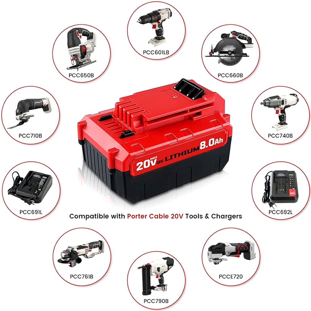 2PACK 20 Volt 8.0Ah Lithium-ion Battery for Porter Cable 20V MAX PCC685L PCC680L
