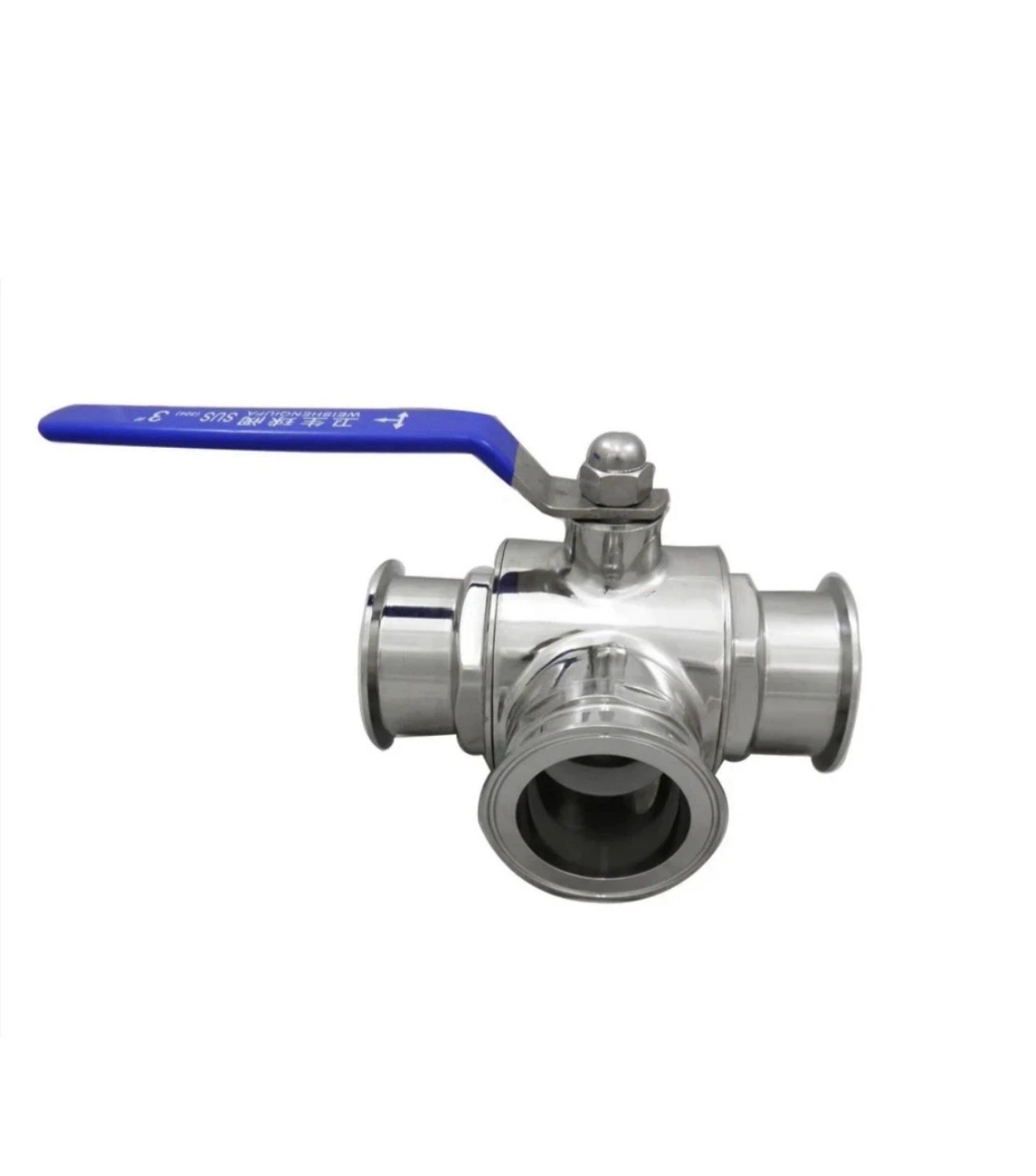 3″ Tri Clamp Sanitary 3-Way T Port Ball Valve, PTFE Seat, Stainless Steel 304