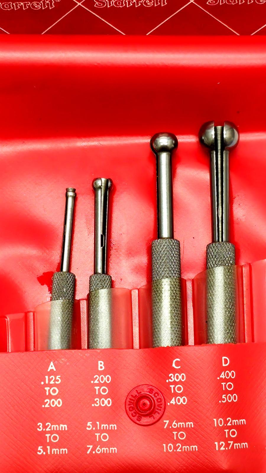 Starrett S829E Small Hole Gage – Set, .125-.500″ Range, 4 Pieces In Original Box