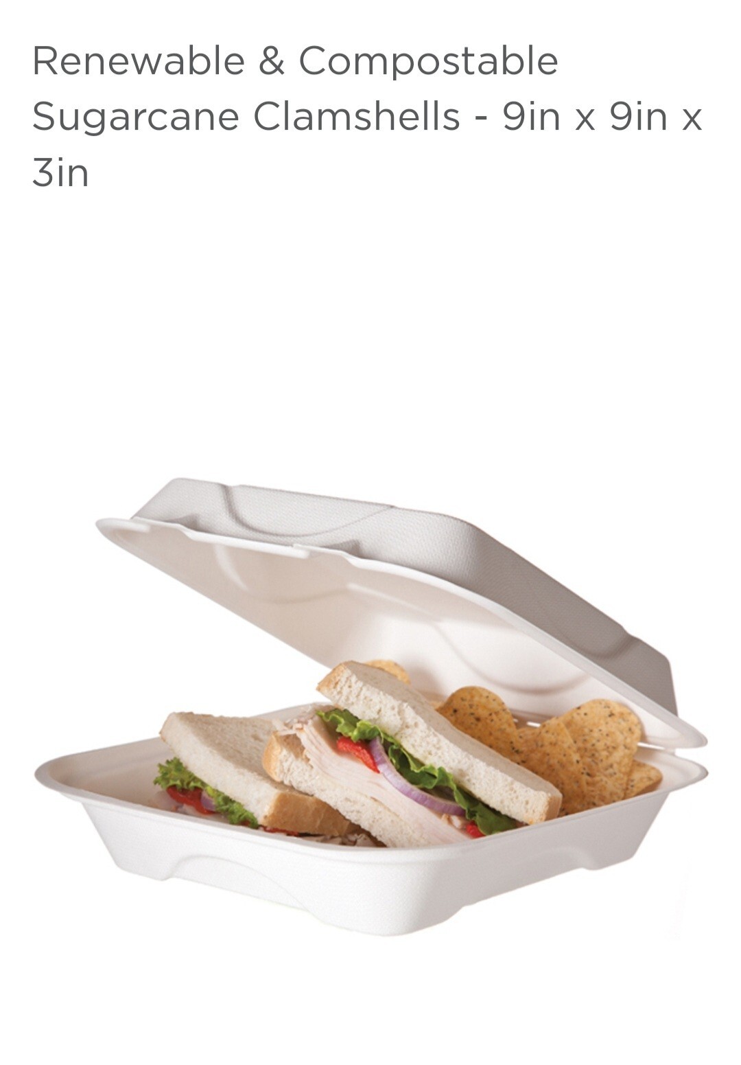 $62 ECO PHC91 9X9X3 RENEWABLE CLAMSHEL FOOD CONTAINER 200/cs