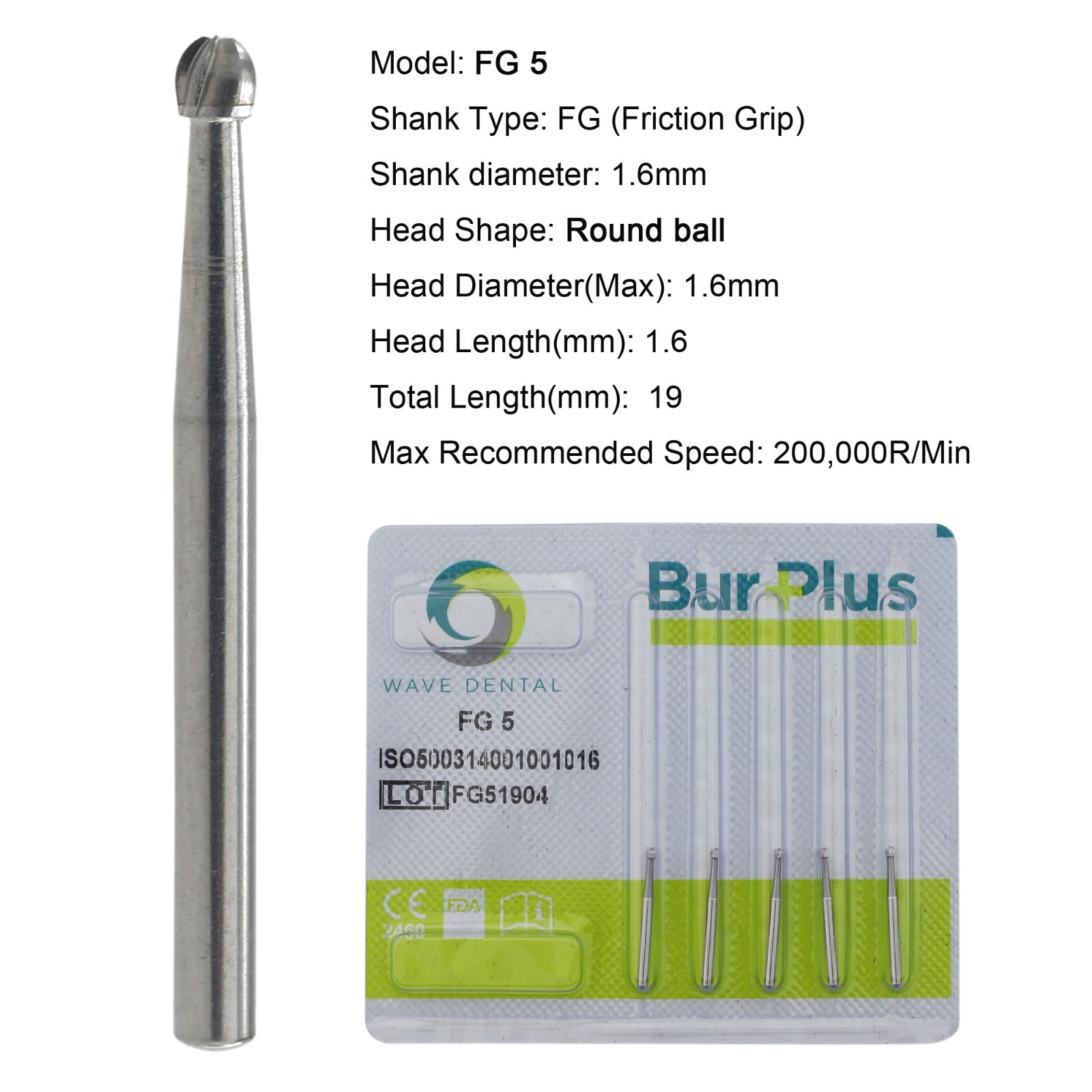 Wave Dental Surgical Burs 25mm Carbide Burs Friction Grip FG 19mm Round Pear 330