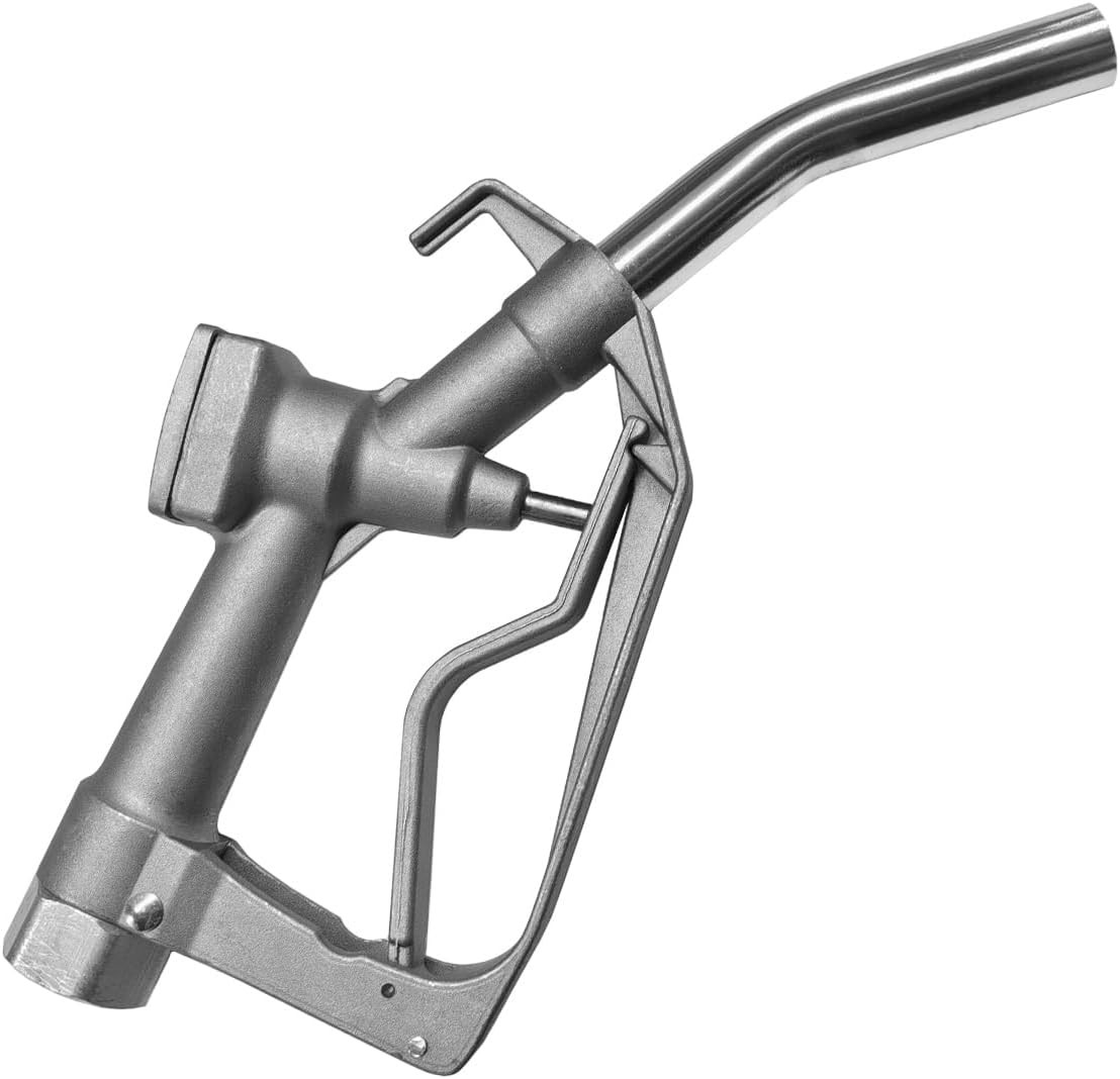 1″ FNPT Fuel Nozzle, 15/16″ Curved Spout Manual Fuel Nozzle with Hook and Swivel