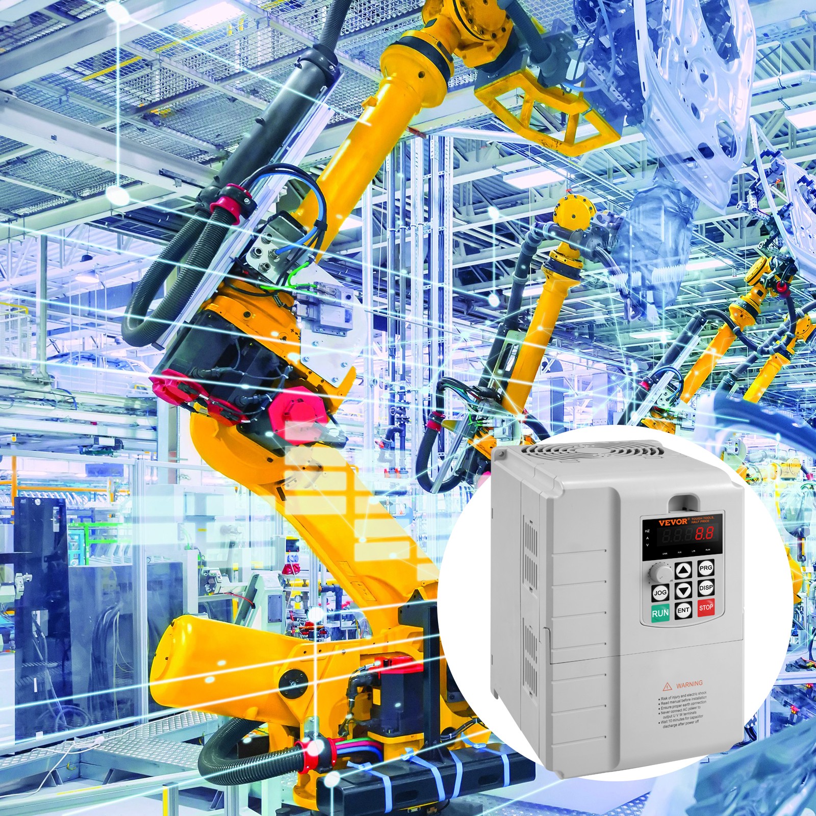 VEVOR VFD 7.5KW,34A,10HP Variable Frequency Drive for3-Phase Motor Speed Control