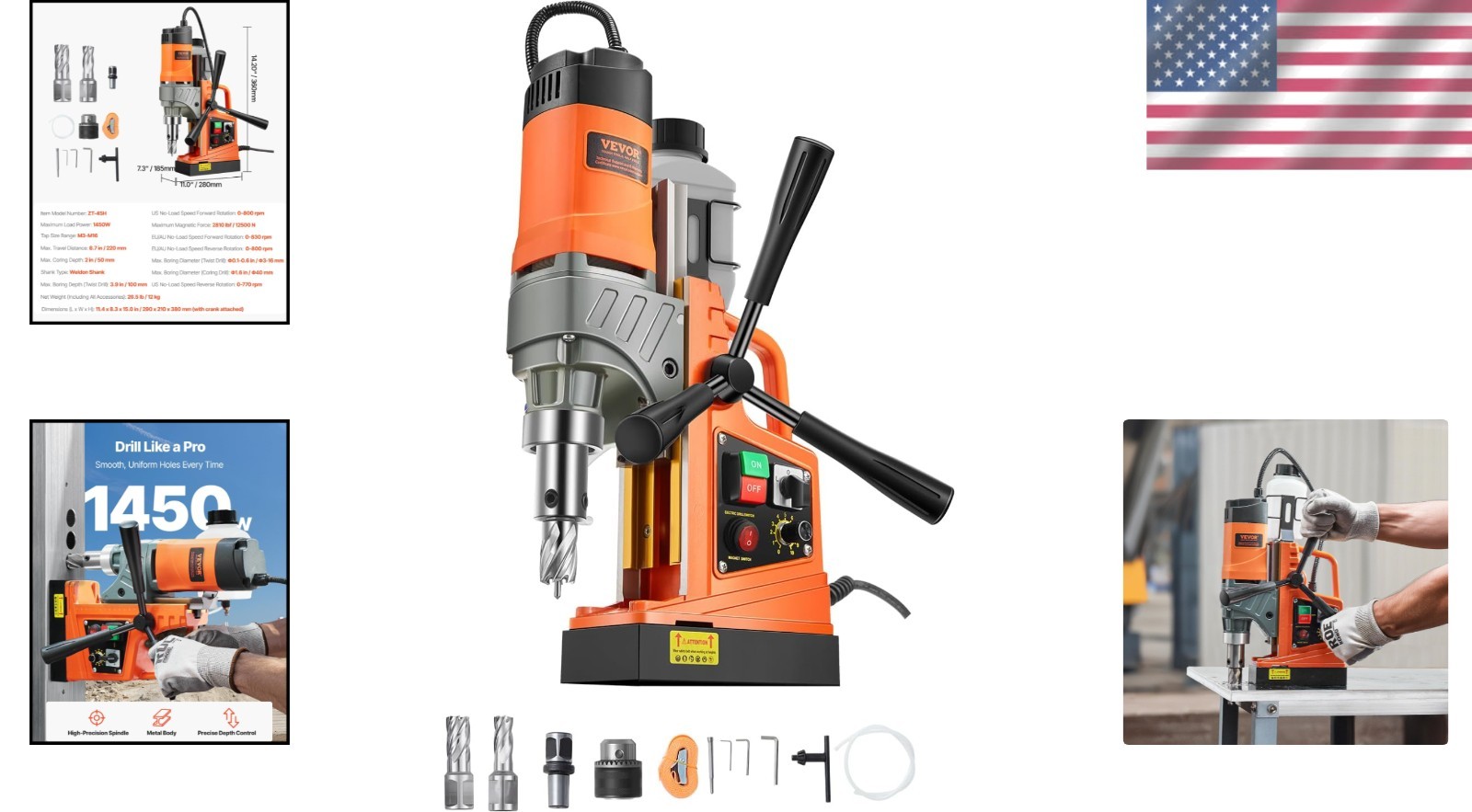 Ultimate 1450W Electric Mag Drill – 1.6in Boring, 2810lbf Power, Portable Design