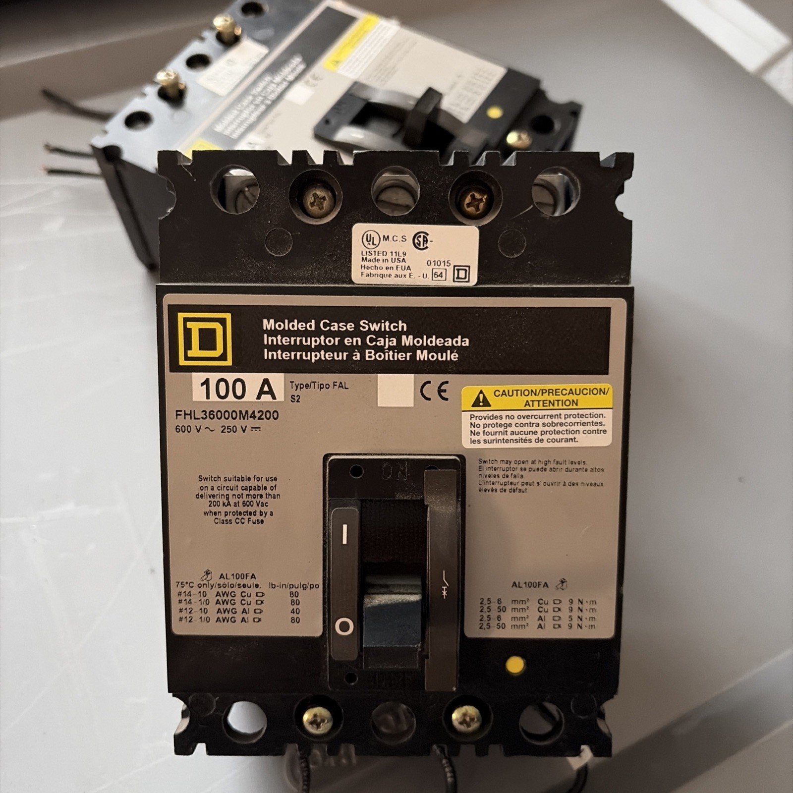 Square D FHL FHL36000M4200 3 Pole 100 Amp 600V MOLDED CASE SWITCH