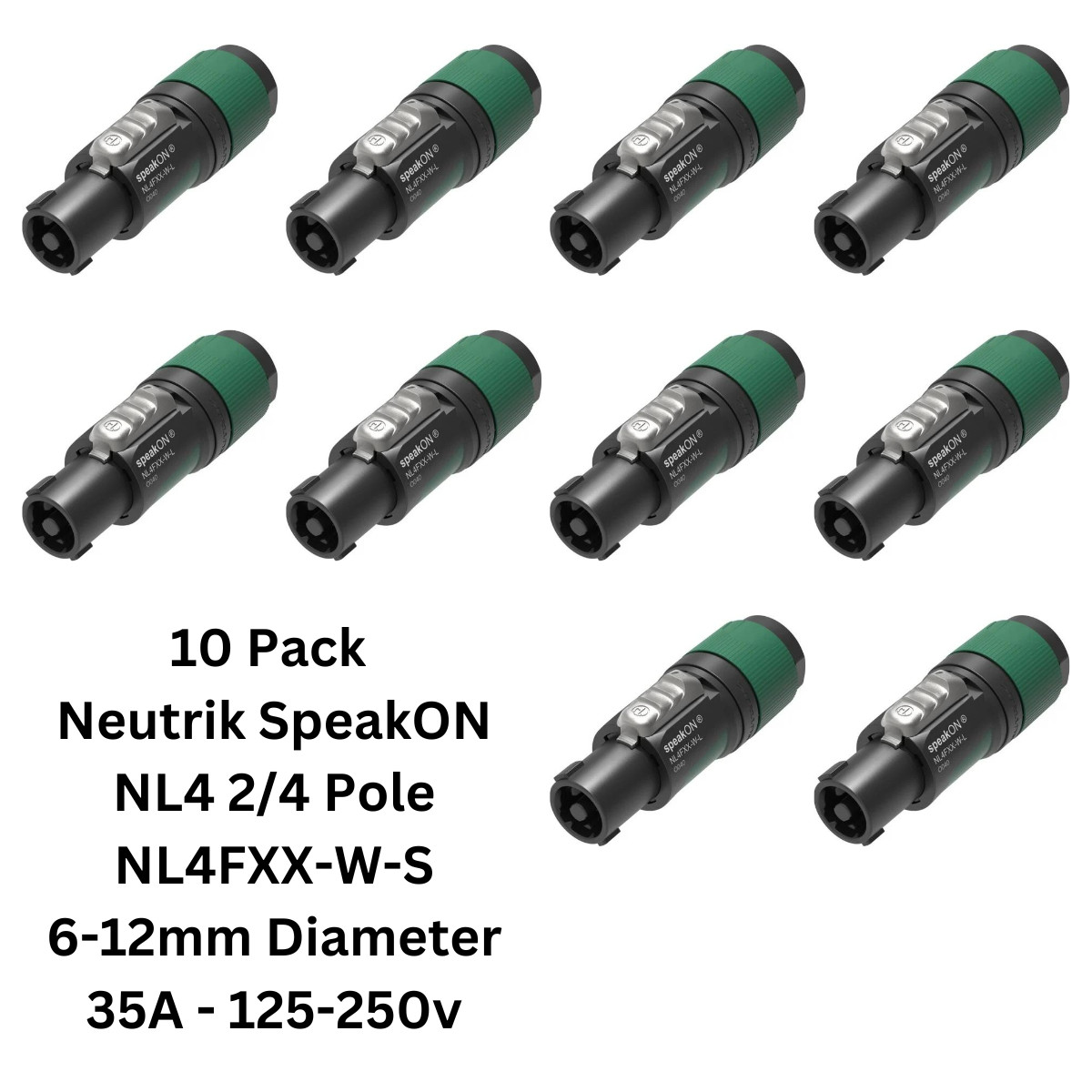 10x Pack Neutrik SpeakON NL4 4 Pole NL4FXX-W-S for Speakers